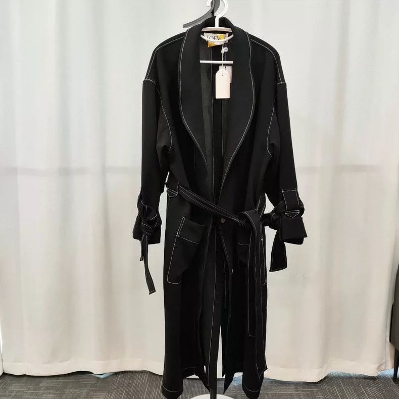 Loewe long black trench coat with white stitching Size US XS / EU 42 / 0 - 1 Thumbnail