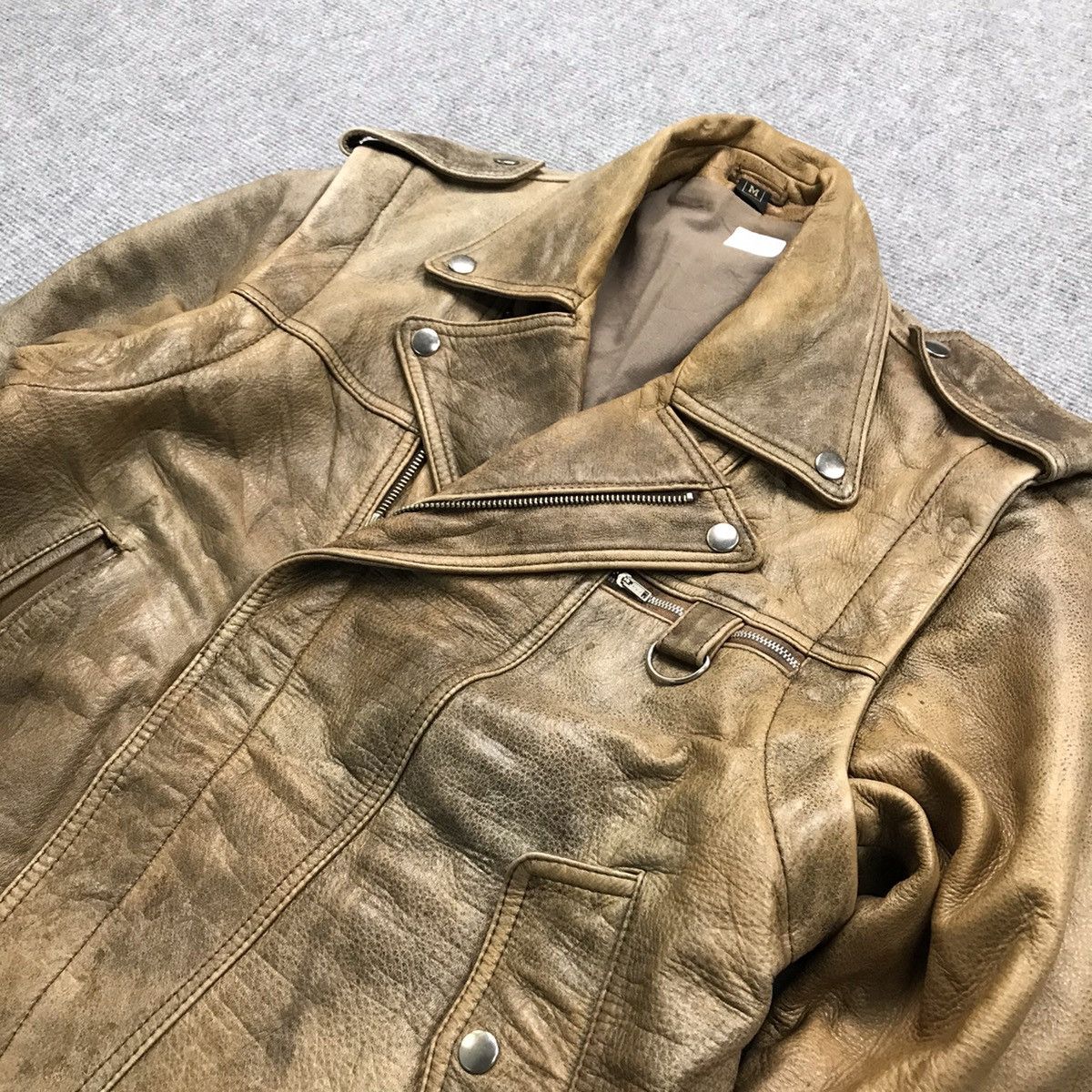 Other LEATHER JACKET DOUBLE COLLAR BROWN FADED BIKER JACKET Size US M / EU 48-50 / 2 - 5 Thumbnail