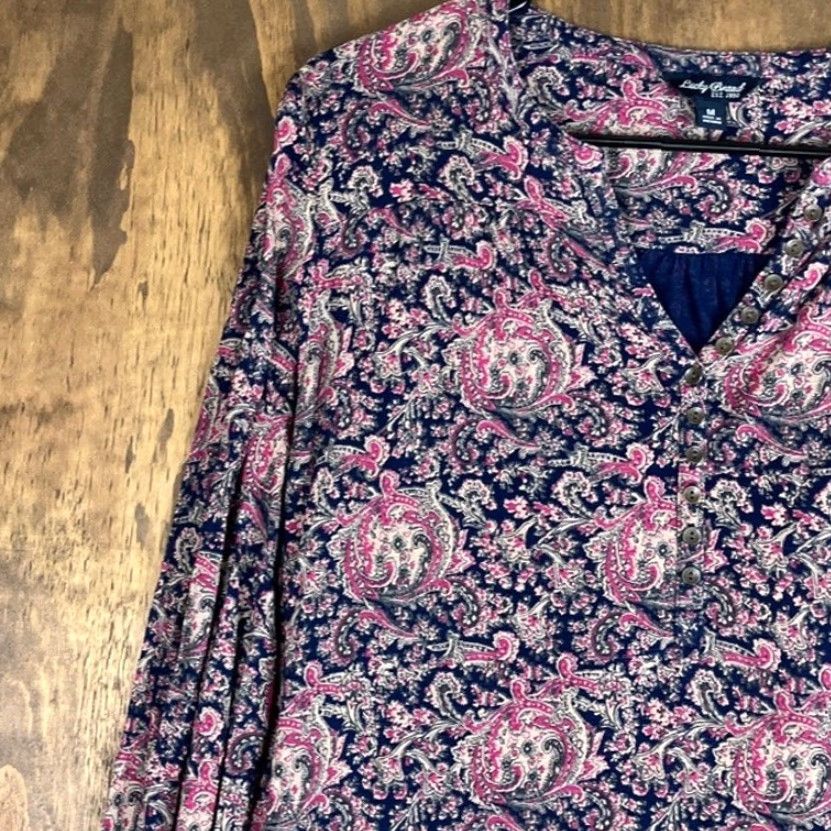 Lucky Brand Lucky Brand Blouse Womens Paisley Long Sleeve Henley V Neck Boho Pink M Size M / US 6-8 / IT 42-44 - 4 Thumbnail