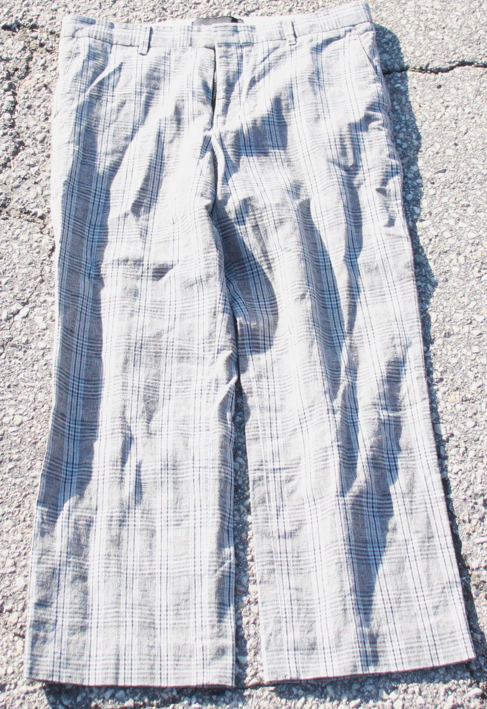 image of Andersson Bell Linen Plaid Trousers in White, Men's (Size 32)