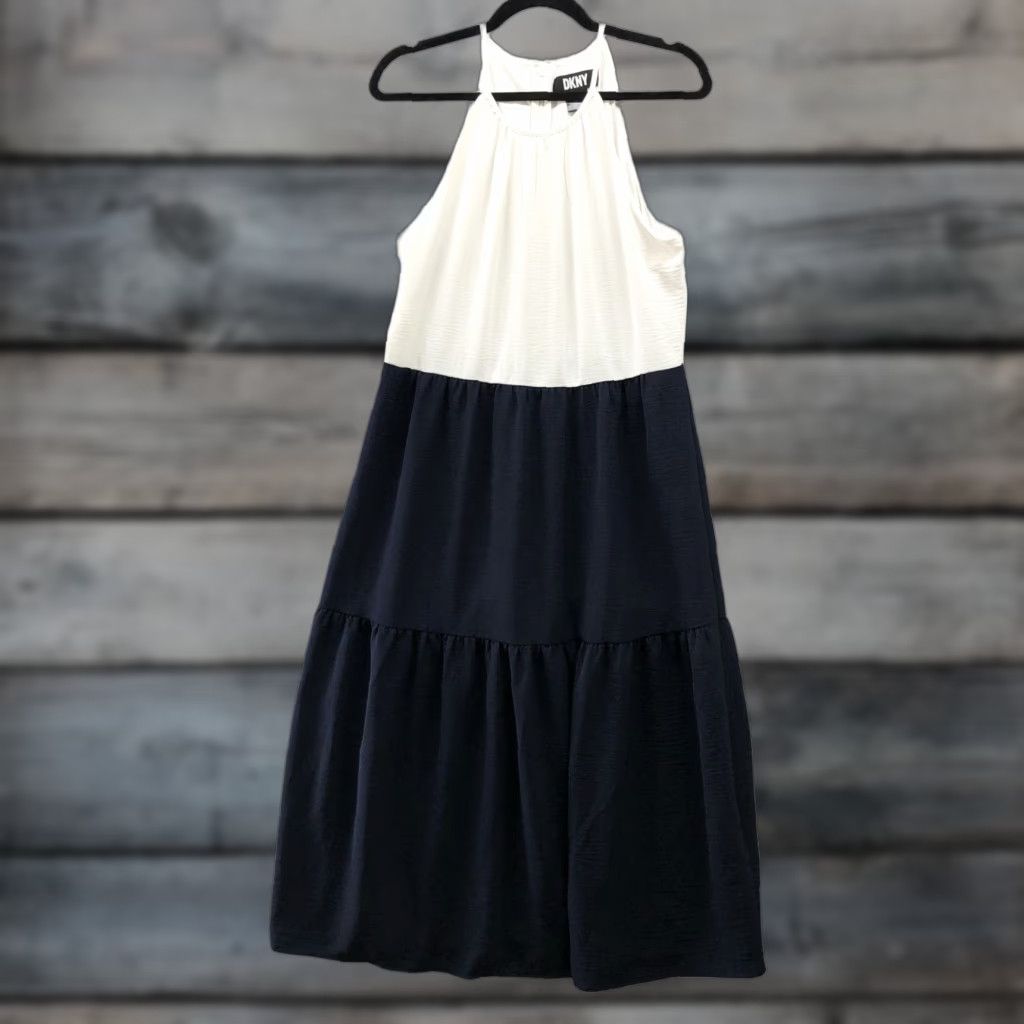 DKNY DKNY Maxi Dress Size 10 Halter Sleeveless White Navy Blue Dress Maxi Dress Women 10 Halter Sleeveless Solid Pattern Spring Summer Fashion Size L / US 10 / IT 46 - 1 Thumbnail