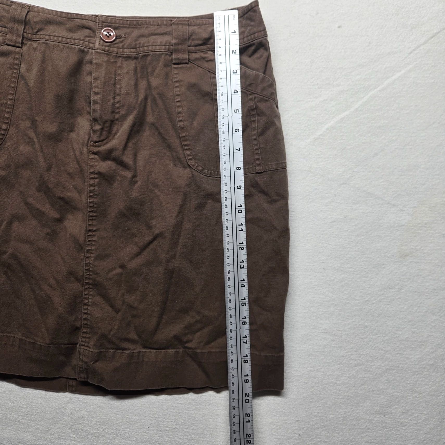 Vintage CJ Banks Skirt Midi Pencil Brown 14W Women Pockets Stretch Work Casual Slit Button Cotton Blend Spandex - Womens Size 36" / US 14 / IT 50 - 3 Thumbnail