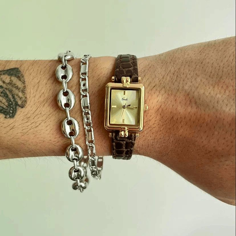 Jewelry 2000s vintage style square brown leather luxury watch Size ONE SIZE - 6 Thumbnail