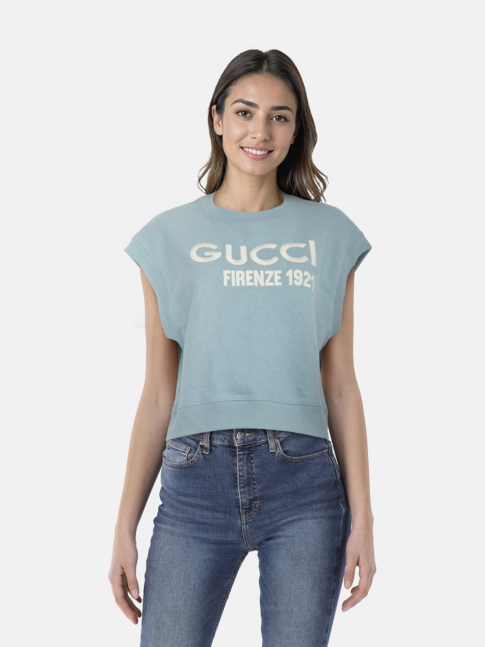 Gucci Blue Cropped Jersey Top Size M / US 6-8 / IT 42-44 - 1 Thumbnail