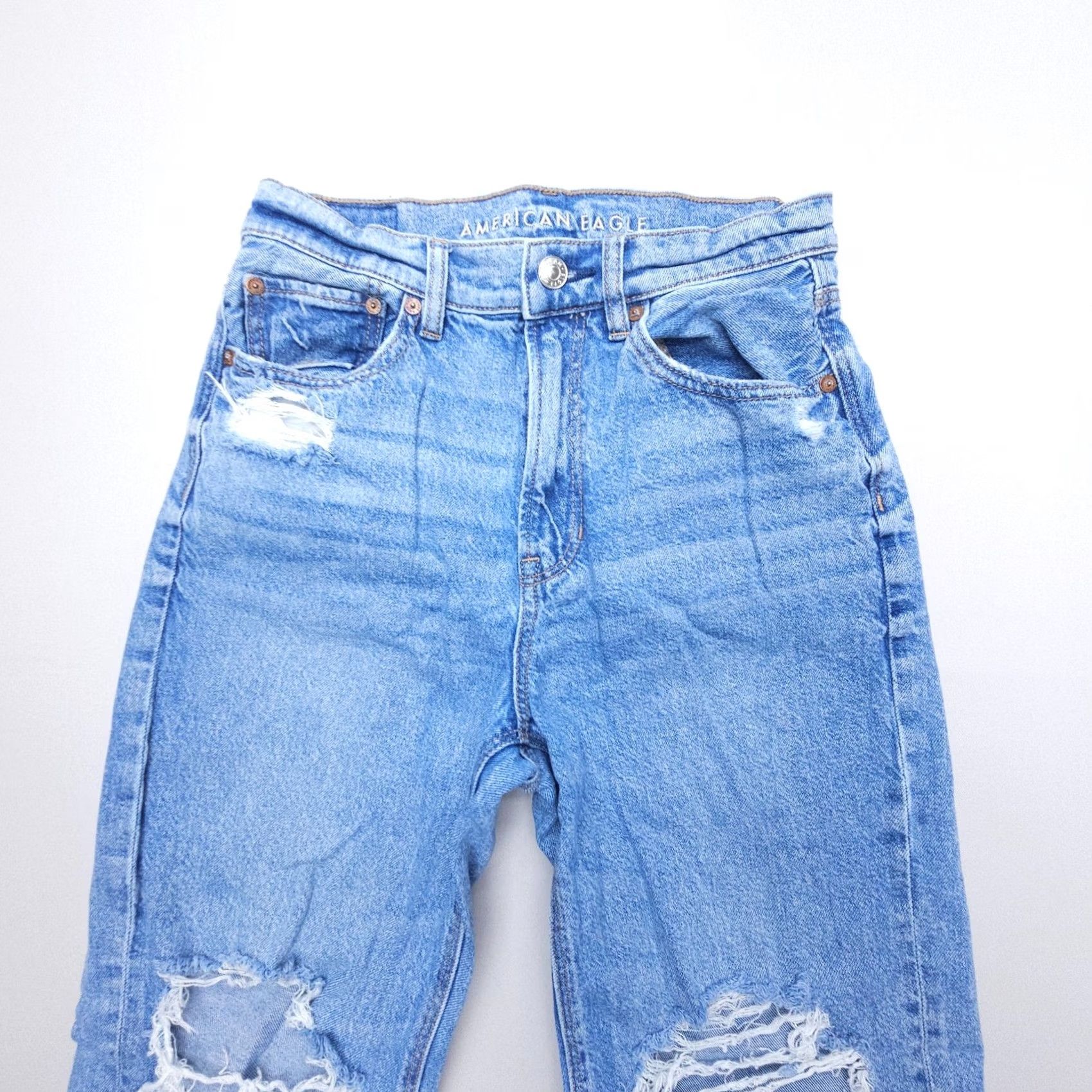 American Eagle Outfitters American Eagle Outfitters Jeans Straight 2 Distressed Denim Rise High Boyfriend Relaxed 27 In 31 In Blue Womens Size 26" / US 2 / IT 38 - 4 Thumbnail