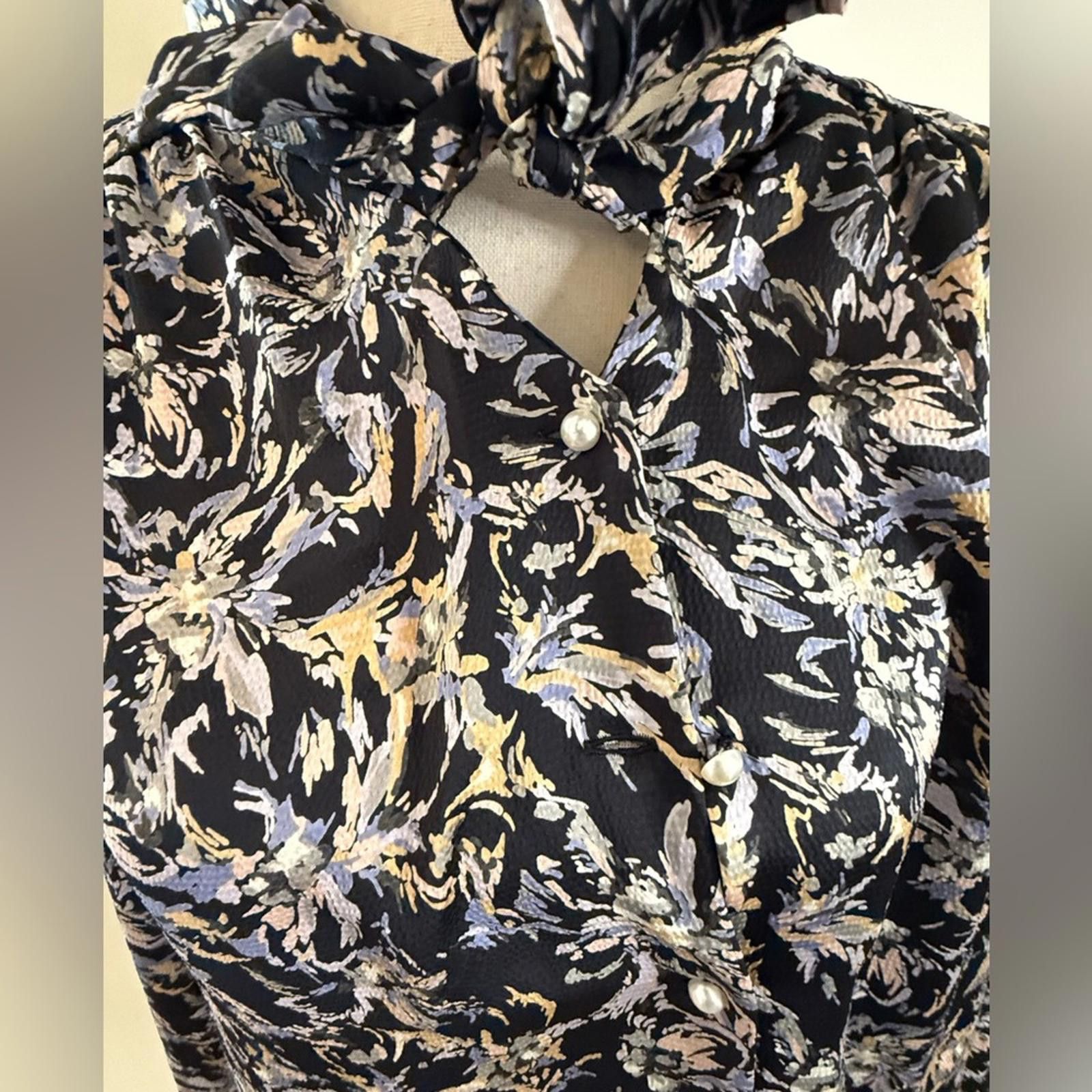 Roberto Cavalli Rope dressy floral bow top black blue pink tan SZ M Size M / US 6-8 / IT 42-44 - 4 Thumbnail
