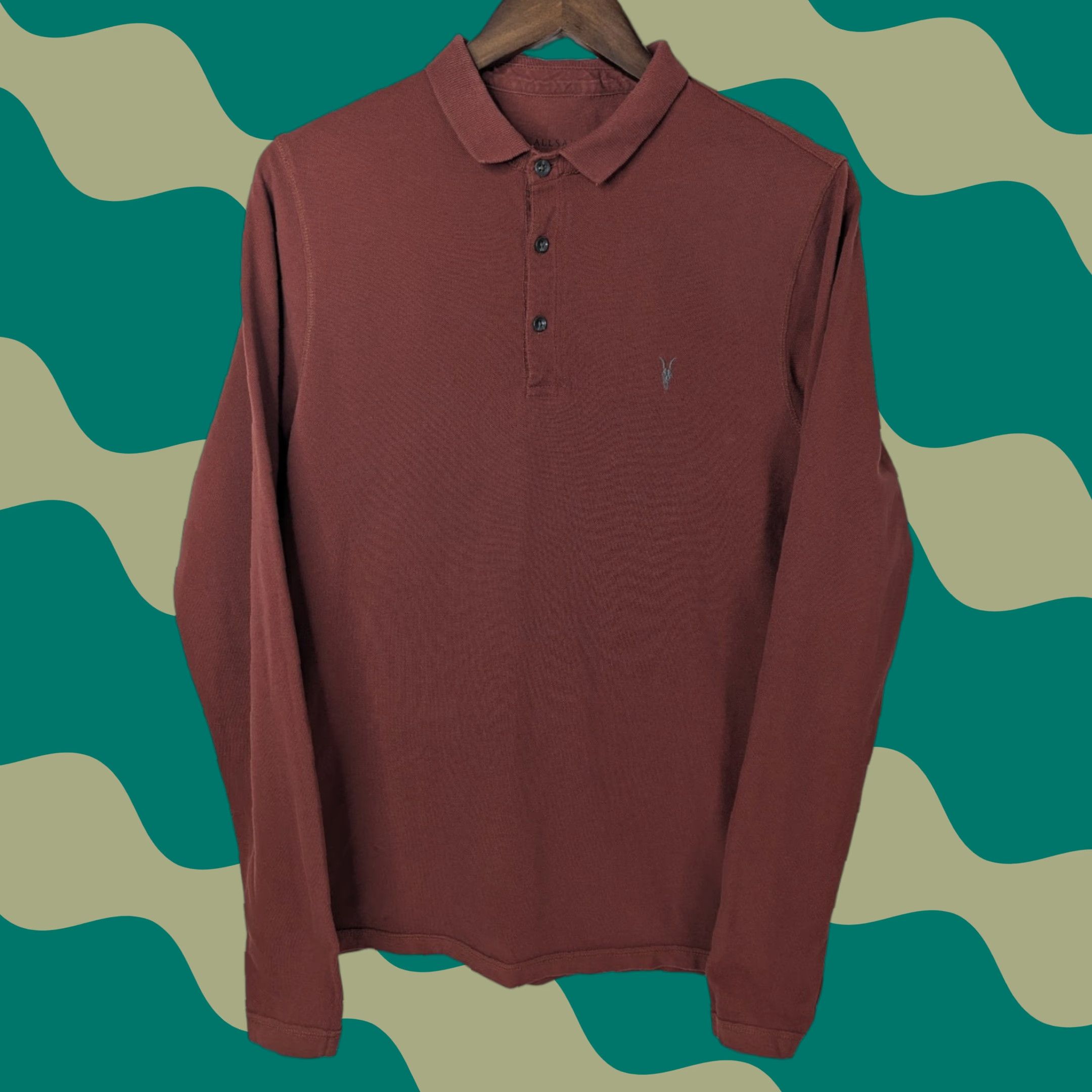 Allsaints AllSaints Polo Shirt Mens Long Sleeve Burgundy Cotton Logo Size US S / EU 44-46 / 1 - 1 Thumbnail