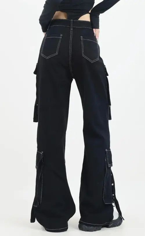 Designer Unisex Cargo Patchwork Baggy Jeans Size US 29 - 3 Thumbnail