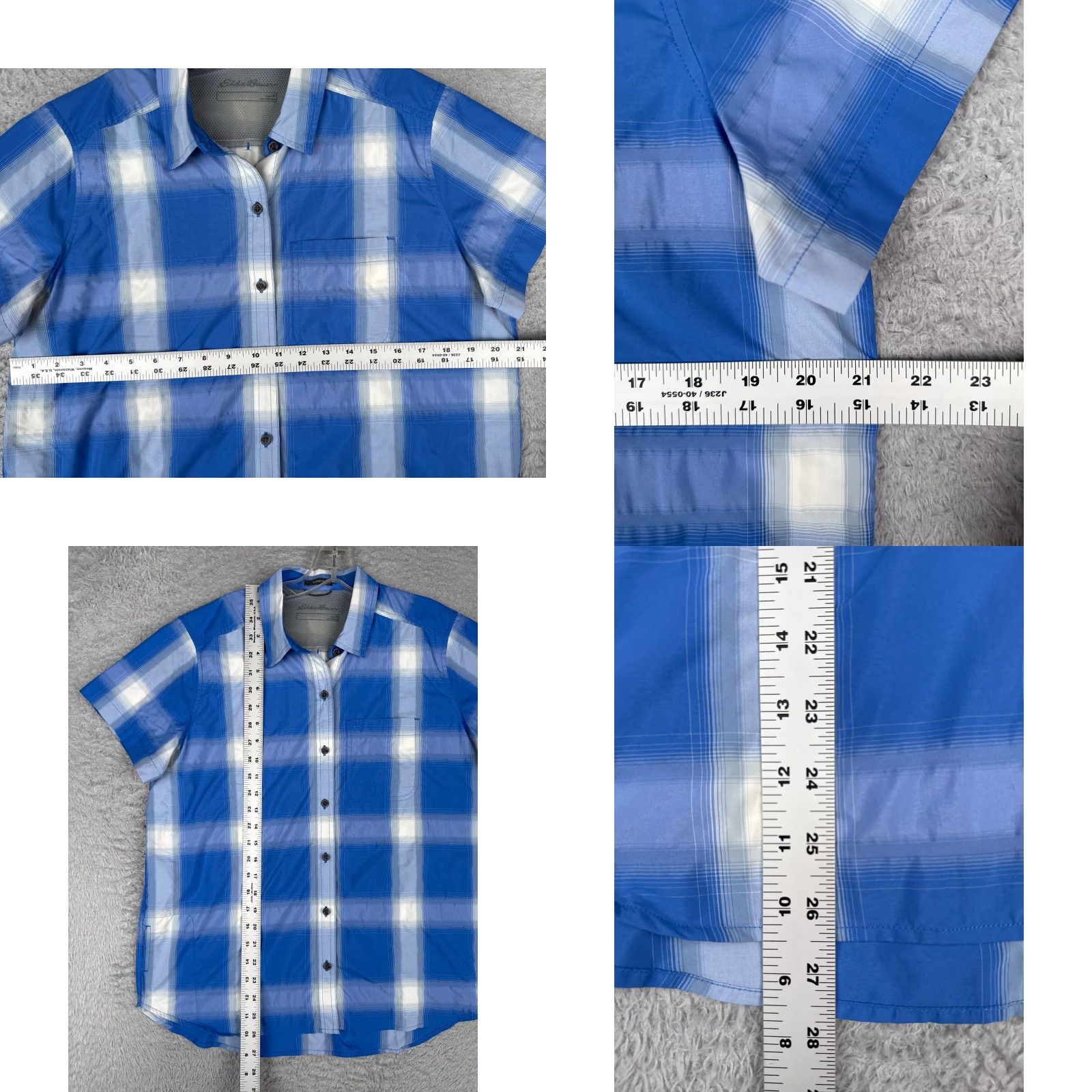 Eddie Bauer Eddie Bauer Shirt Womens Plaid Button-Up Short Sleeve Blue M Casual Travel Workwear Fish Theme Pockets Breathing All Seasons Cotton Size M / US 6-8 / IT 42-44 - 8 Thumbnail