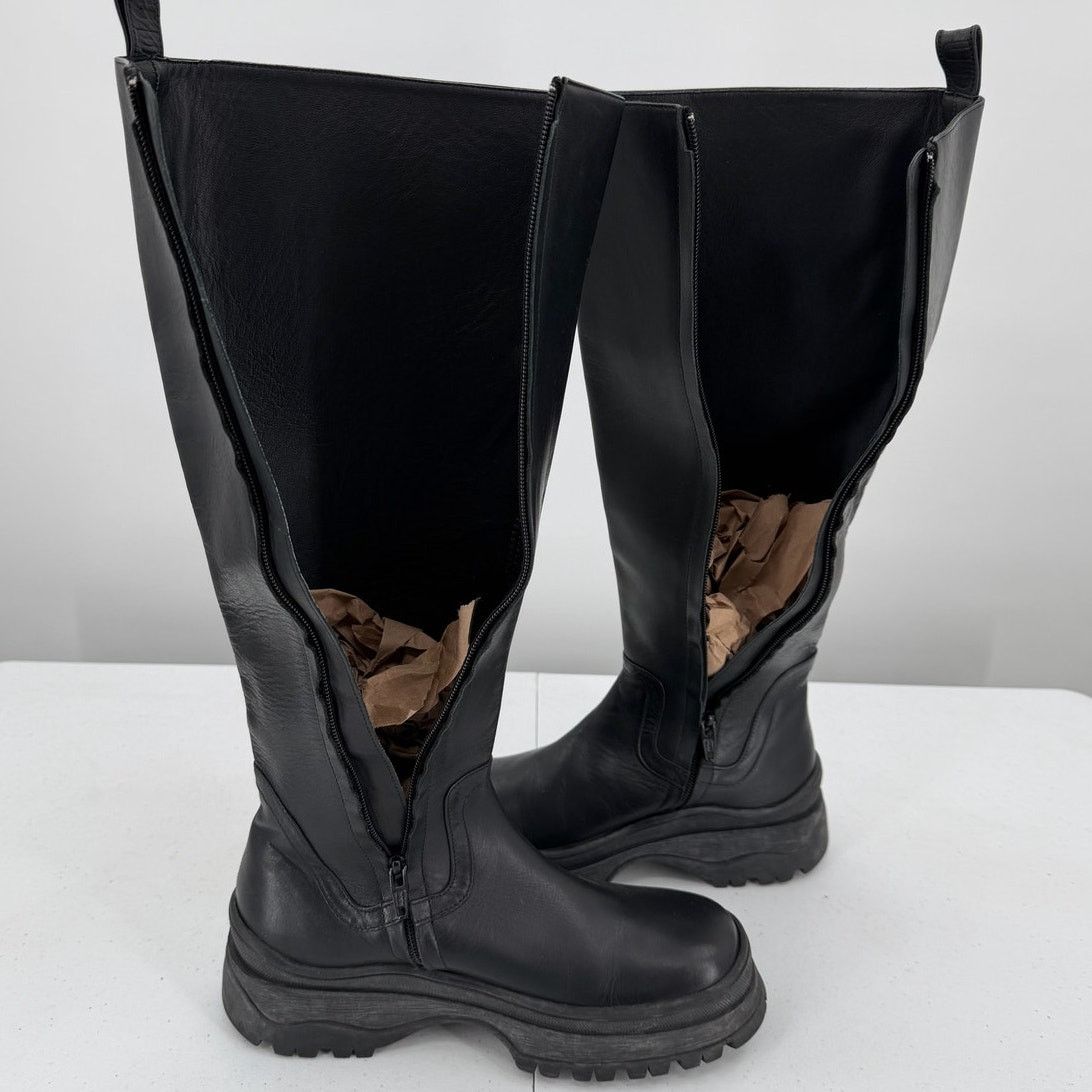 Staud Staud Bow Leather Black Tall Platform Boots Size 36.5 Size US 6.5 / IT 36.5 - 7 Thumbnail