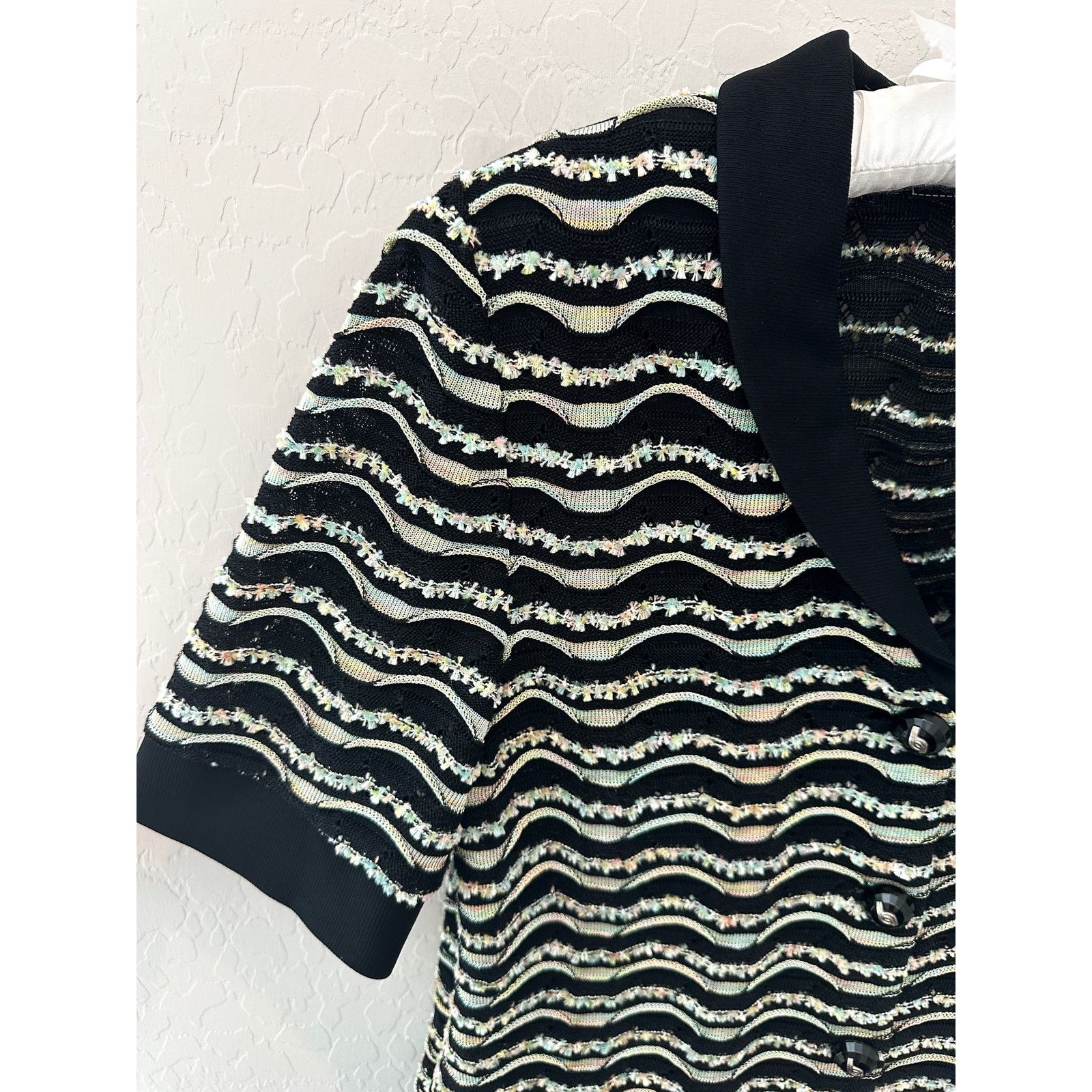 Vintage LIOLA | Vintage Black Striped Polo Short Sleeve Cardigan Top Size L / US 10 / IT 46 - 3 Thumbnail
