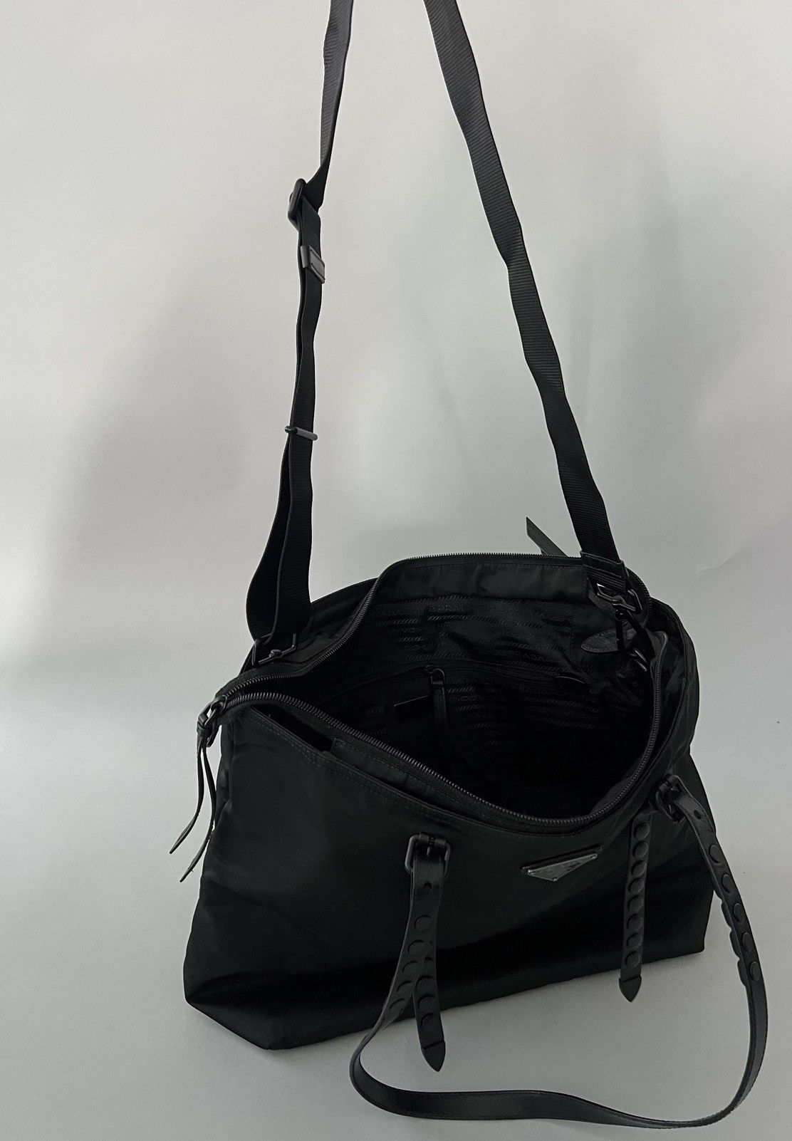 Prada Prada Nylon New Vela Studded Tote Black Size ONE SIZE - 3 Thumbnail