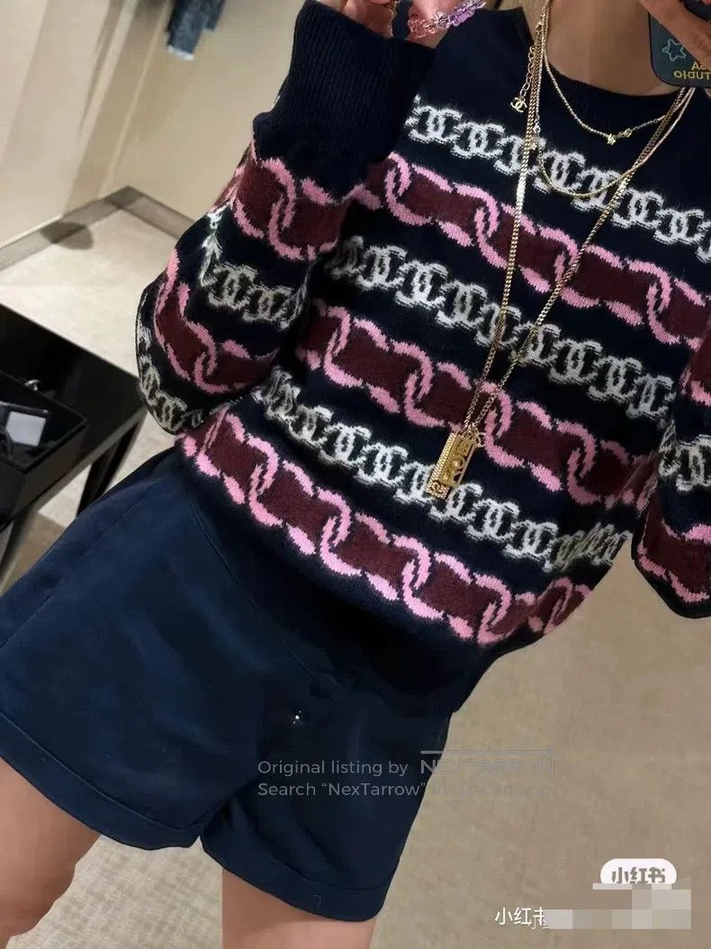 Chanel Chanel 23B dark blue double C striped logo long-sleeved ca Size XXS / US 00 / IT 34 - 3 Thumbnail