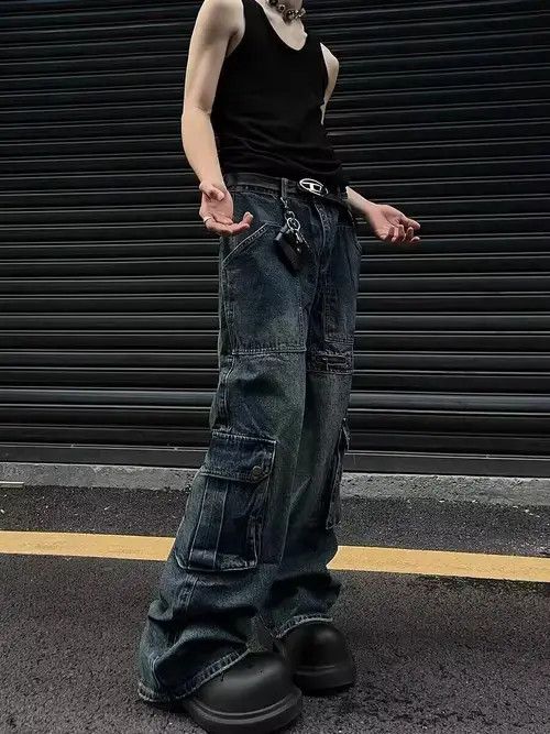 VIBE Distressed washed zippered multi-pocket cargo jeans Size US 32 / EU 48 - 4 Thumbnail