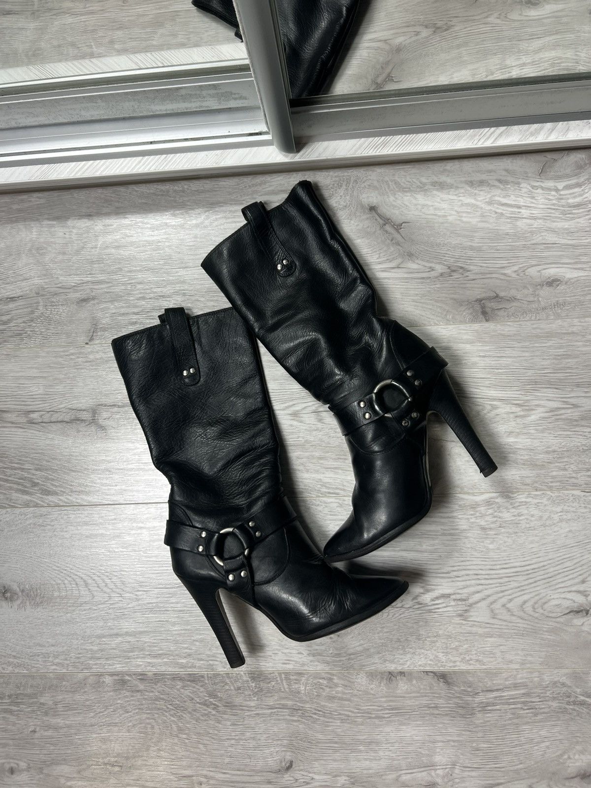 Dolce & Gabbana Dolce Gabbana Black Leather High Heel Boots D&G Y2K Style Size US 7.5 / IT 37.5 - 1 Thumbnail