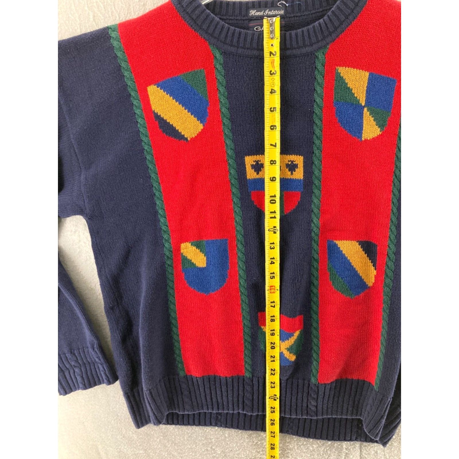 Gant GANT Sweater Mens XL Hand Intarsia Vertical Stripes Shield Shirt? Size US XL / EU 56 / 4 - 3 Thumbnail