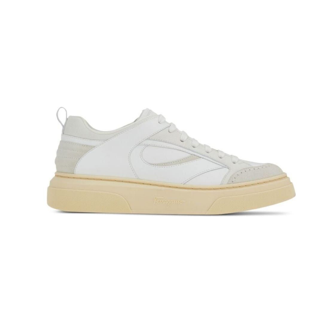 Salvatore Ferragamo o1s1rm0924 Cassina Mix Low-Top Sneaker in White Size US 11.5 / EU 44-45 - 1 Thumbnail