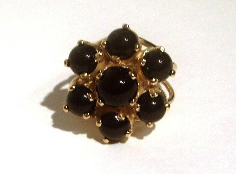 Handmade Sterling 18kt Gold Vermeil Cocktail Ring Black Onyx Cabochon Size ONE SIZE - 1 Thumbnail