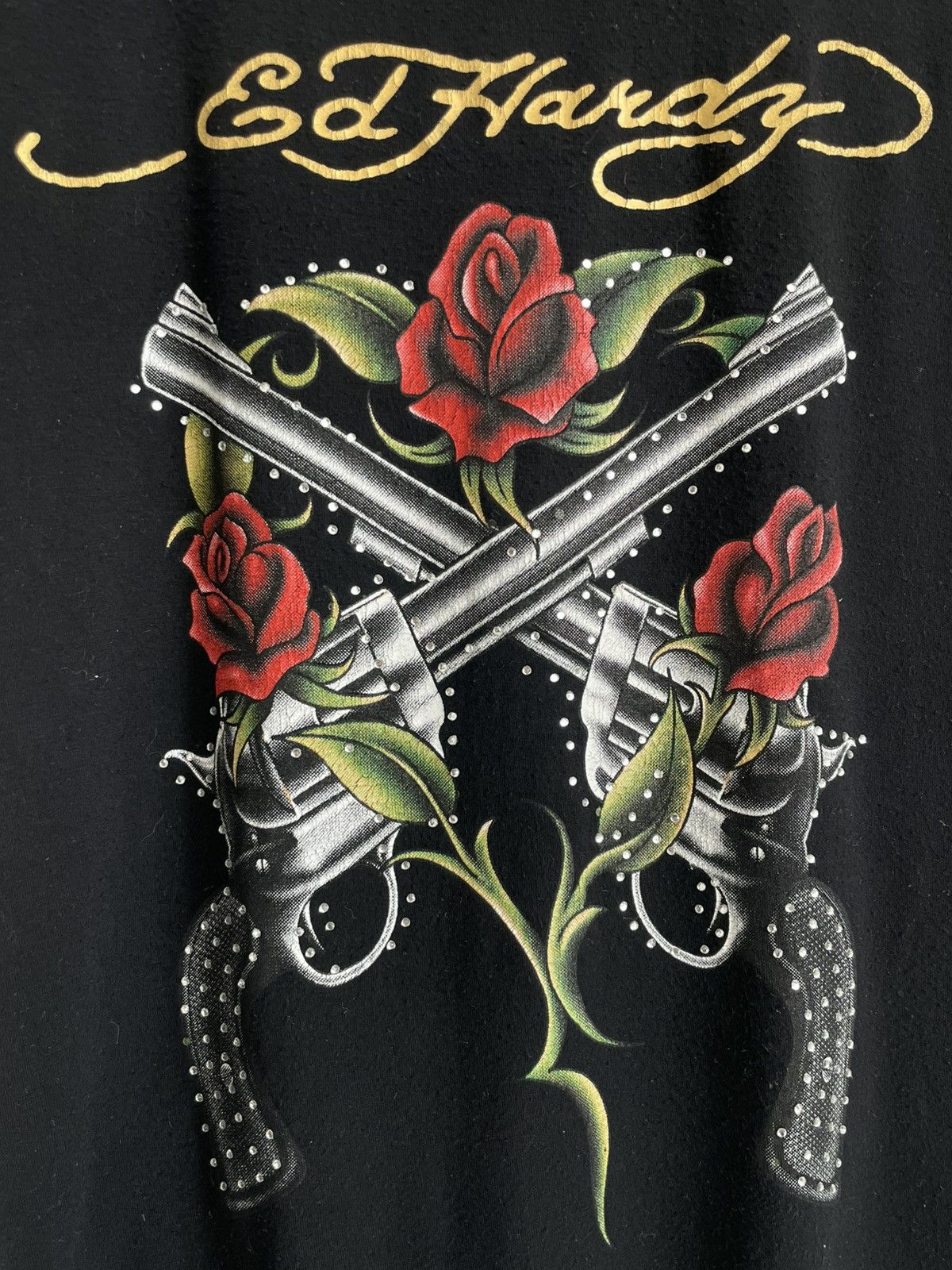Ed Hardy Vintage 00’s Ed Hardy Gun Roses Y2K Japanese T-Shirt RARE Size M / US 6-8 / IT 42-44 - 6 Thumbnail