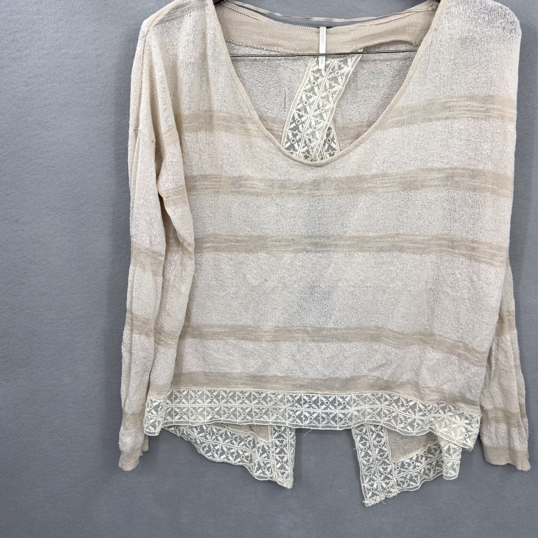 Free People Free People Blouse Shirt Women M Beige Striped Crochet Knitting Boho Casual 60s 70s Autumn Spring Fall Summer Womens Size M / US 6-8 / IT 42-44 - 2 Thumbnail