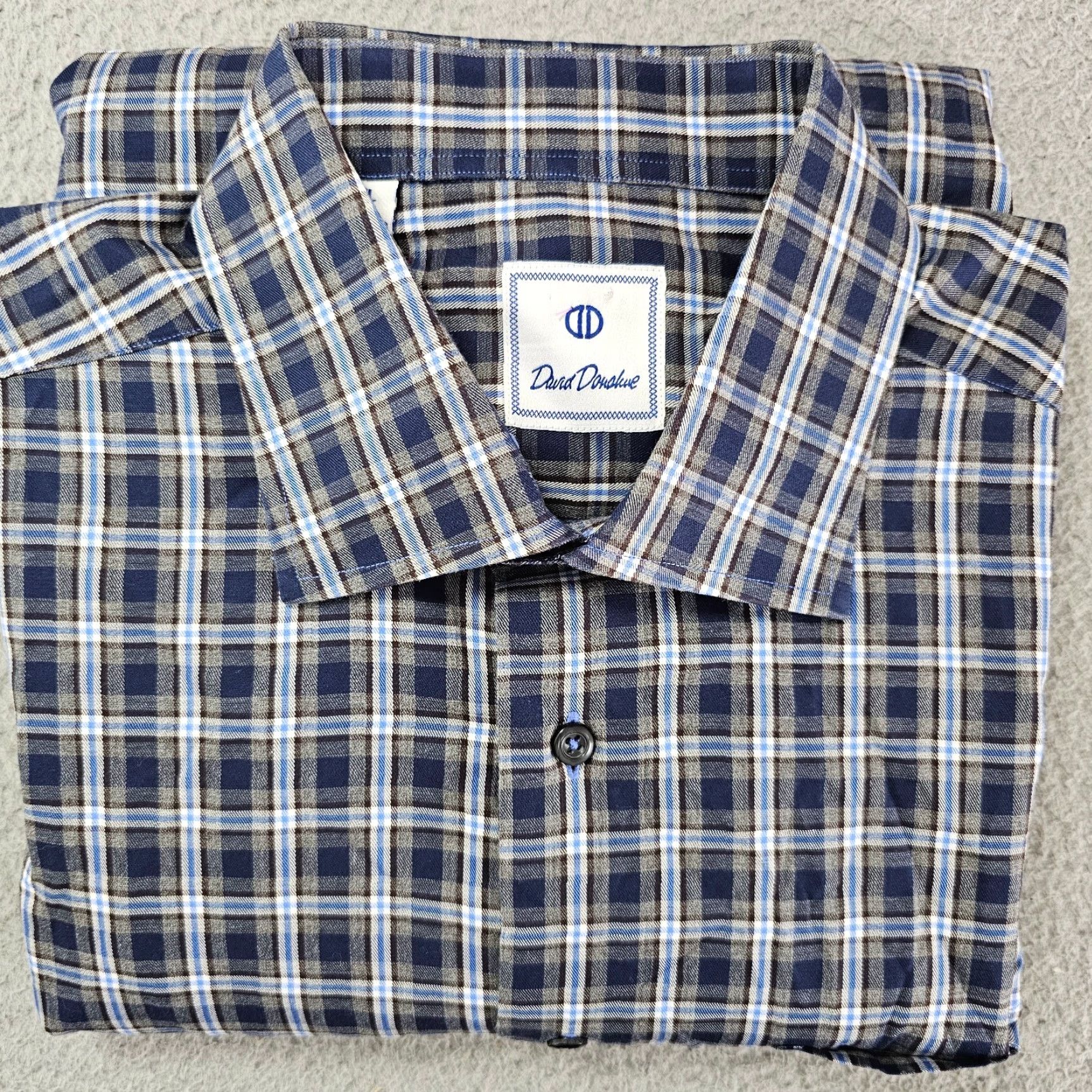 David Donahue David Donahue Dress Shirt Mens XL Blue Check Twill Cotton Long Sleeve Size 46R - 2 Thumbnail