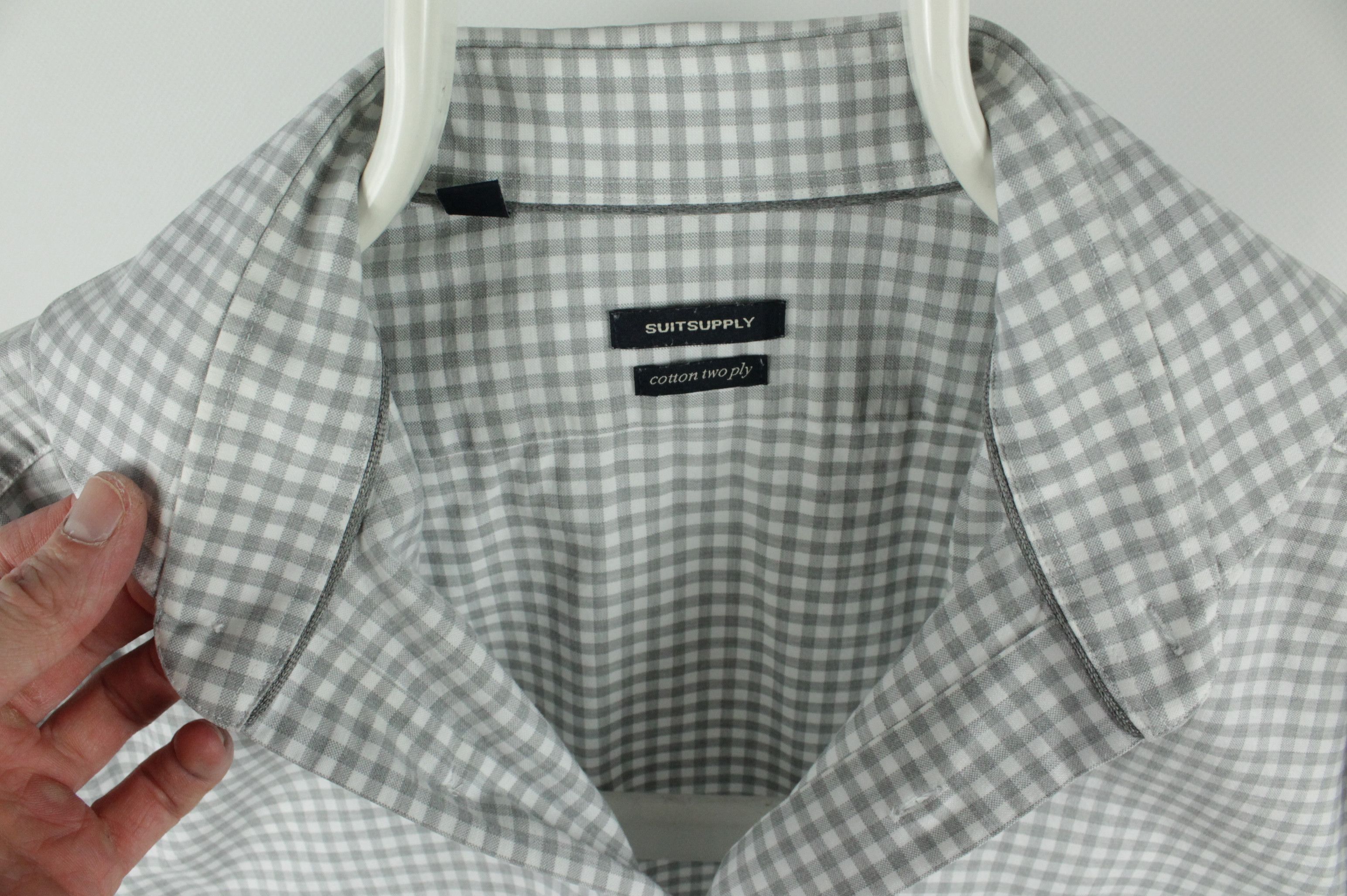 Suitsupply Suitsupply Cotton Two Ply Gray Check Formal Slim Fit Shirt Size US L / EU 52-54 / 3 - 3 Thumbnail