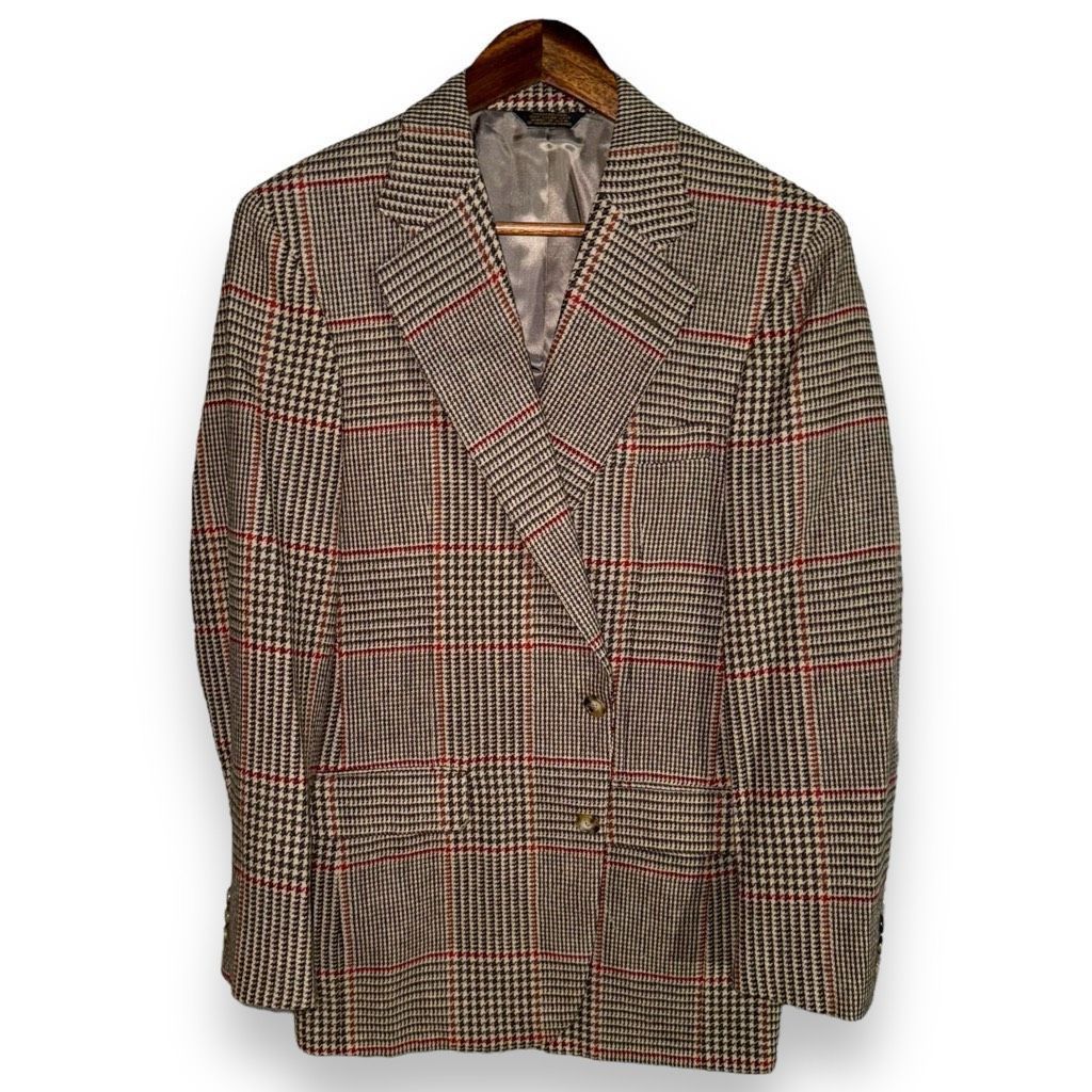 Oxxford Clothes Oxford Shop Custom Tan & Red Windowpane Tweed Sport Coat 40R Size 40R - 1 Thumbnail