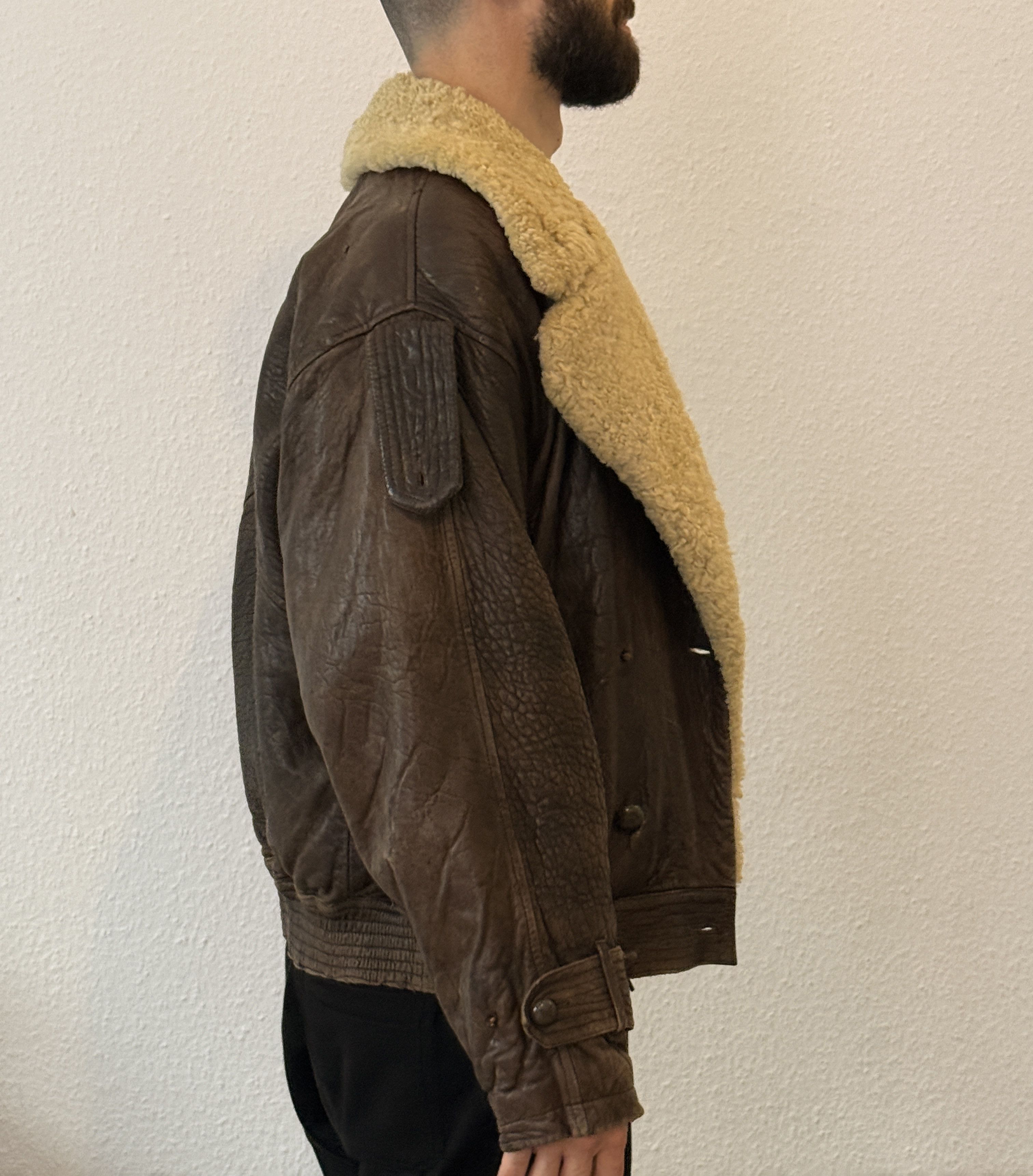 Yves Saint Laurent Vintage YSL Leather Shearling Aviator Bomber Jacket 70s/80s Size US M / EU 48-50 / 2 - 6 Thumbnail