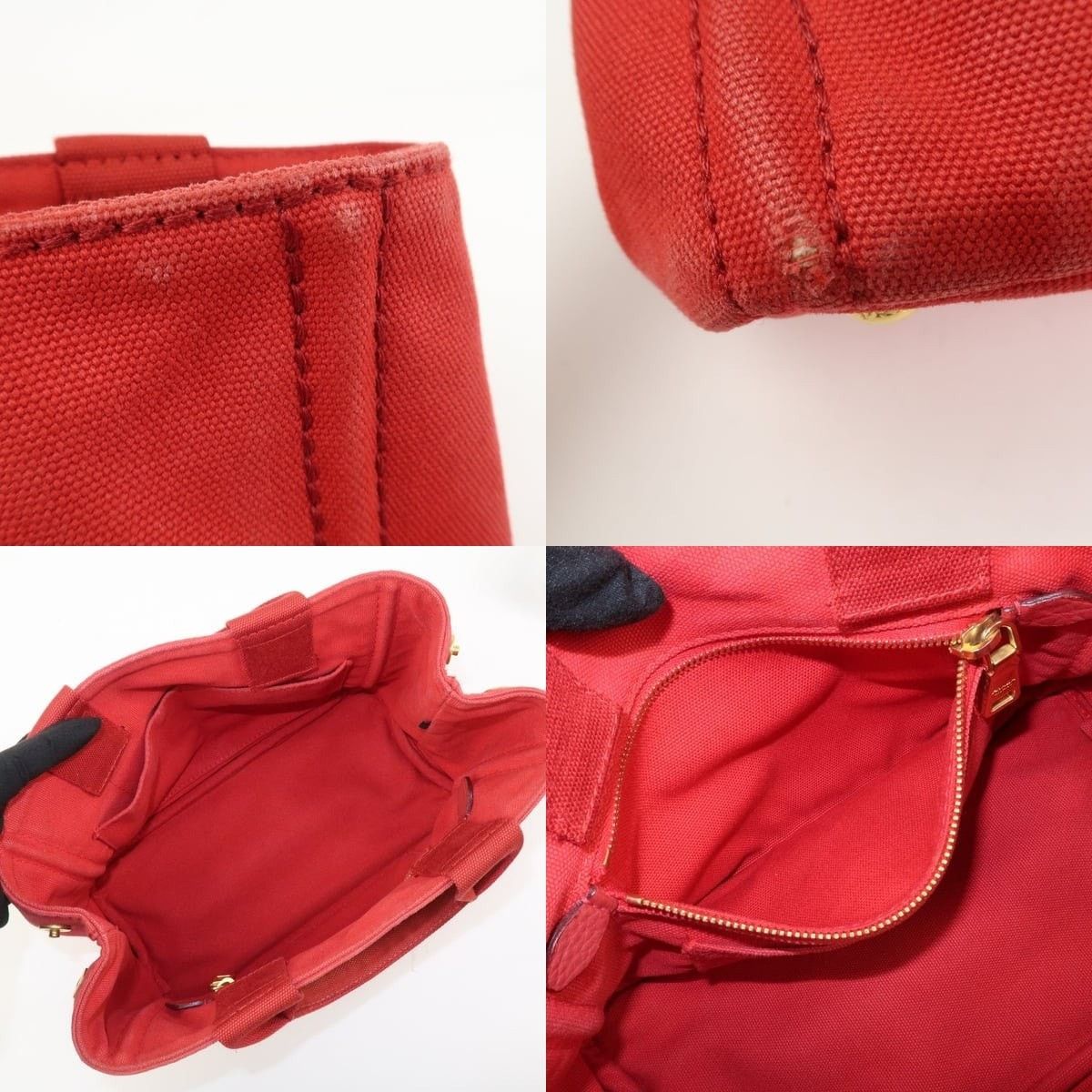 Prada Prada Canapa Mini Canvas Tote Red Size ONE SIZE - 6 Thumbnail