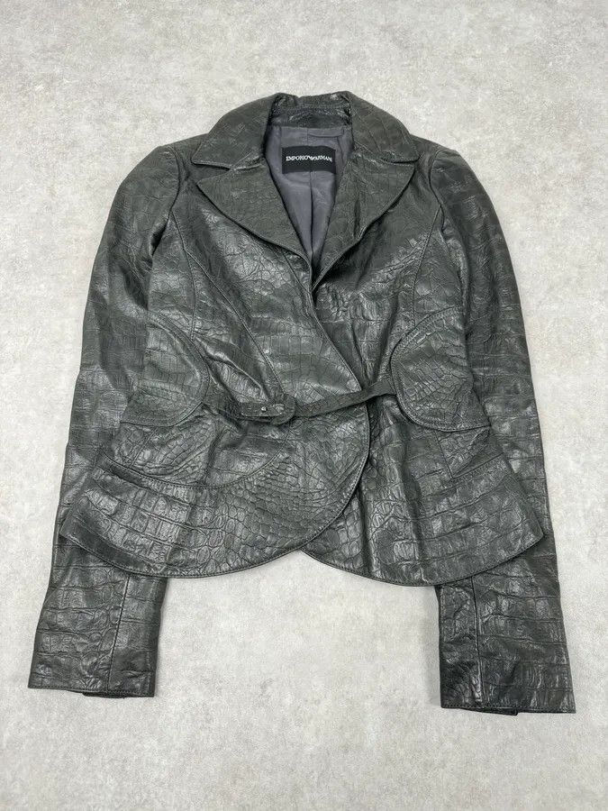 Emporio Armani 2000s Emporio Armani Crocodile Embossed Grey Leather Jacket Size S / US 4 / IT 40 - 4 Thumbnail