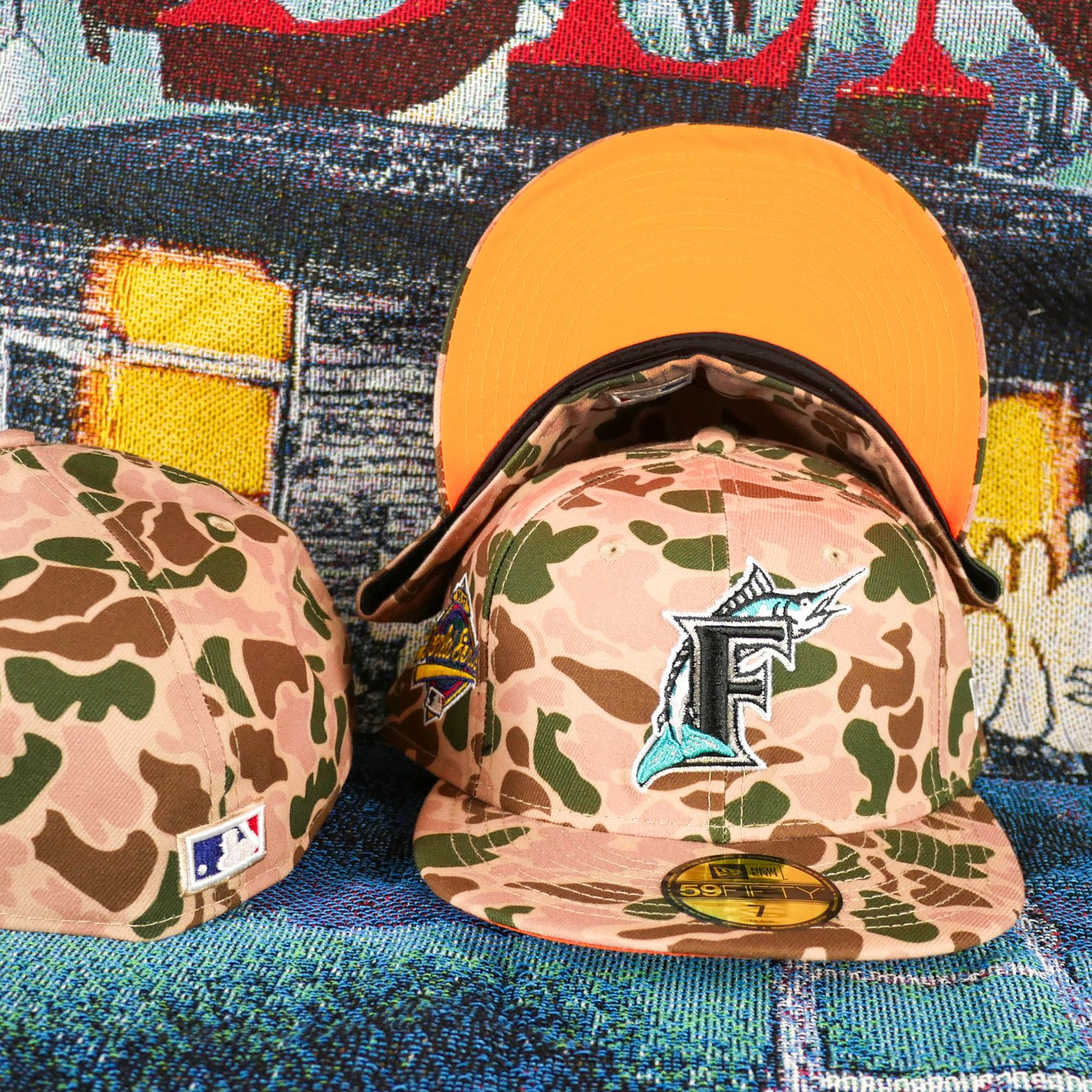 New Era Florida Marlins Duck Camo Fitted Size 3/4 Orange