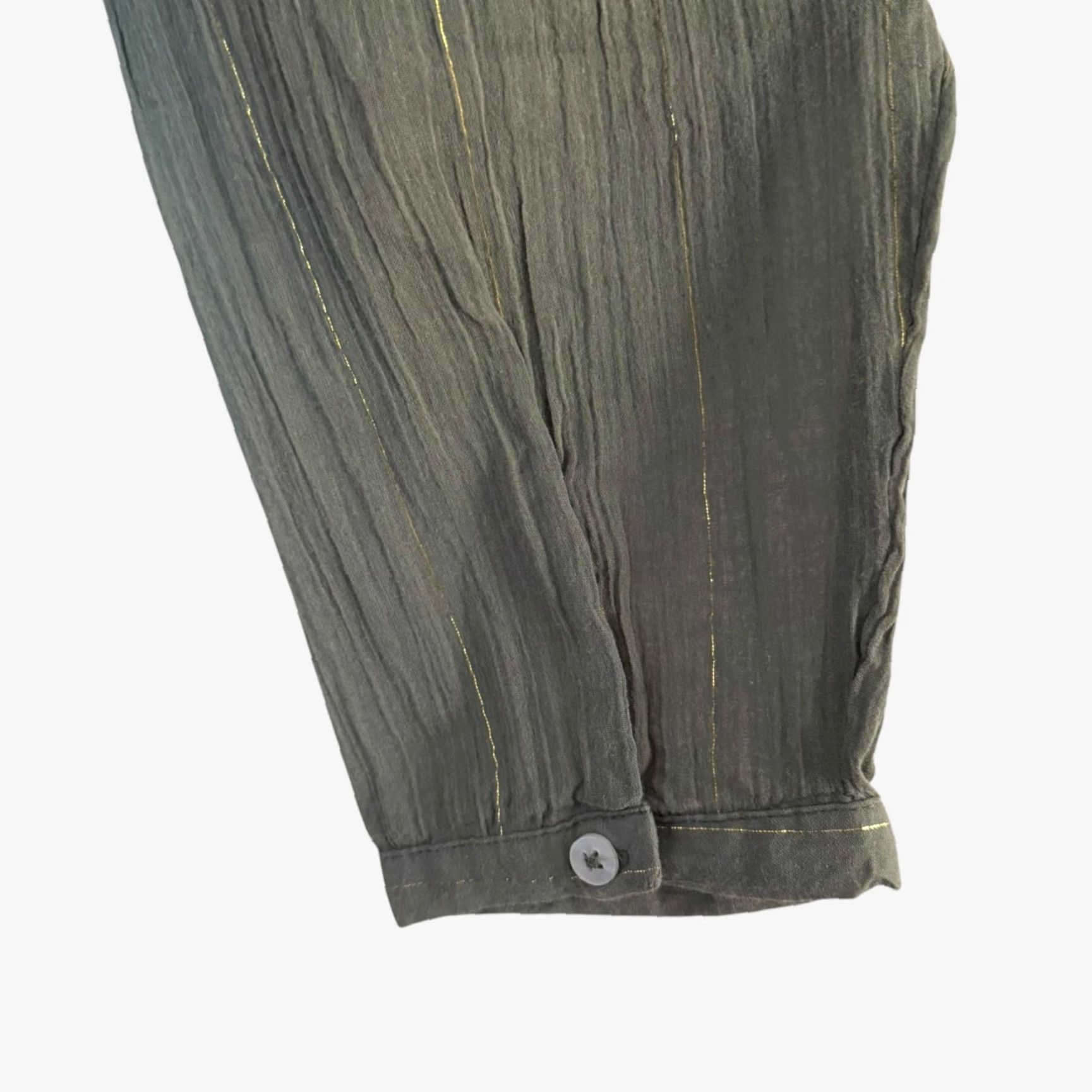 Vintage Carve Designs Tunic Women Medium Green Organic Cotton Metallic Stripe Beach Bohemian Lightweight V-Neck Long Sleeve Casual Travel Size M / US 6-8 / IT 42-44 - 7 Thumbnail