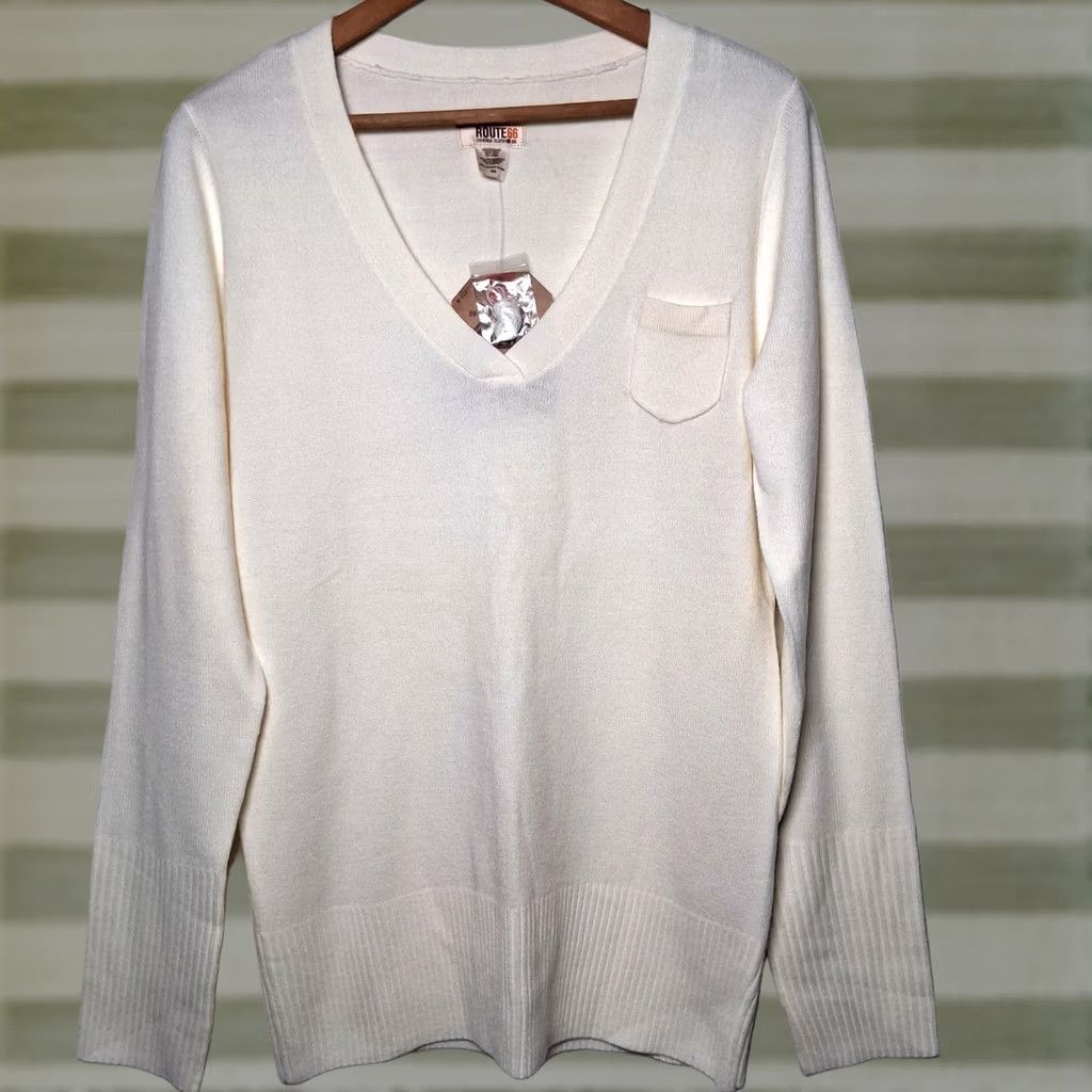 Route 66 Route 66 Sweater Women M Cream V Neck Y2K Retro Cozy Knit Pullover Size M / US 6-8 / IT 42-44 - 1 Thumbnail