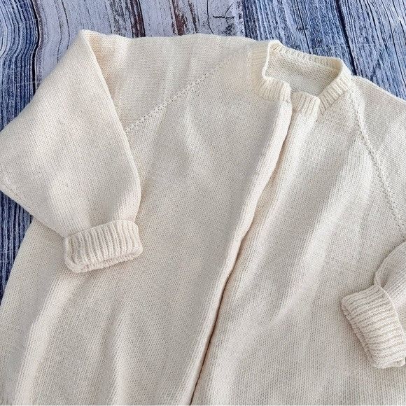 Handmade Hand Knit Cream Women's Open Cardigan Sweater Size XL / US 12-14 / IT 48-50 - 3 Thumbnail