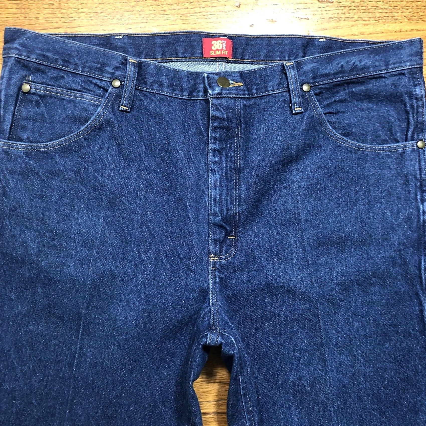 Wrangler VINTAGE Wrangler 36MWZ Jeans Men 5-Pocket Denim Slim Straight 38x36 Cowboy Cut Western Blue 80s 90s Cowboys Mens Size US 38 / EU 54 - 4 Thumbnail