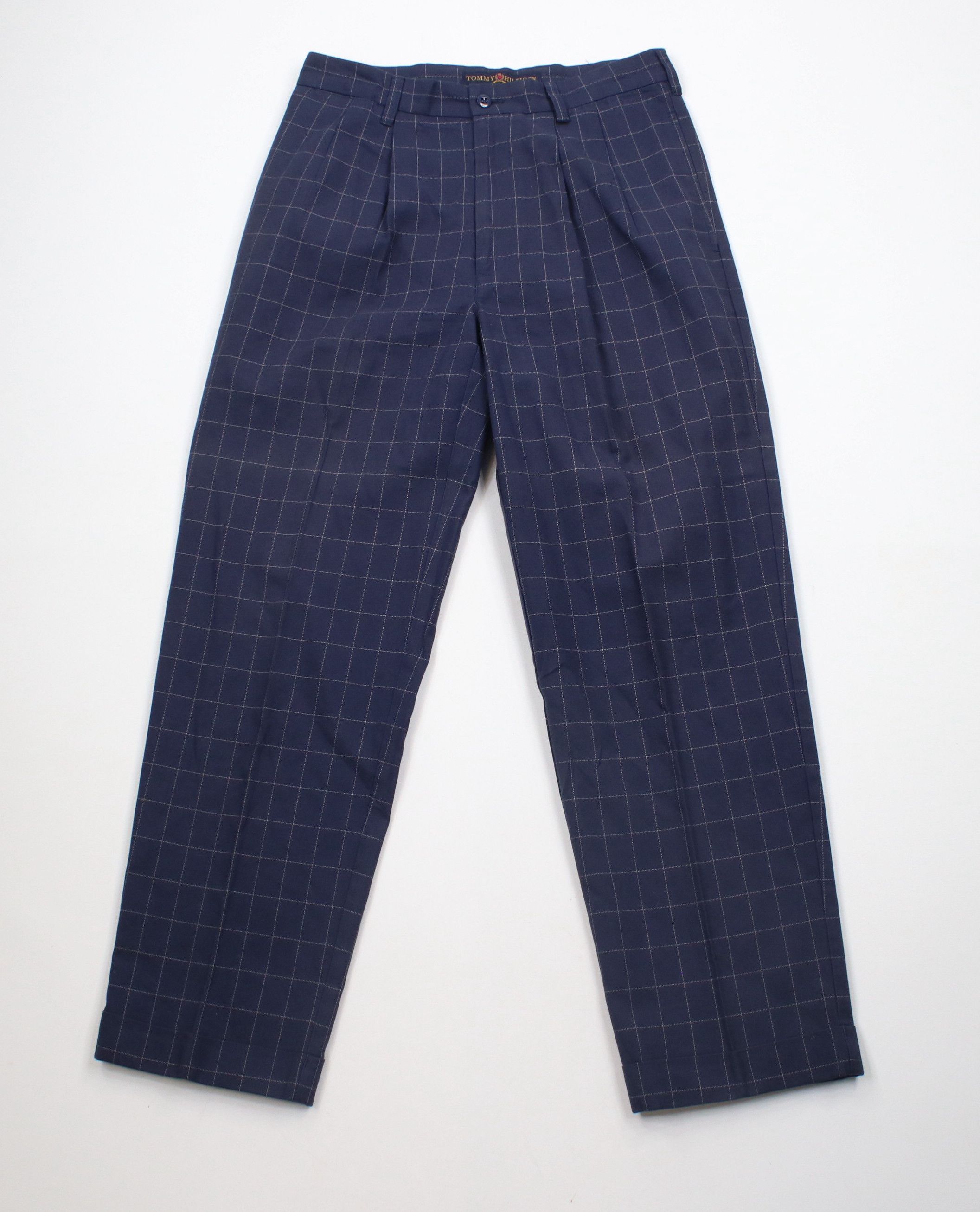 Tommy Hilfiger × Vintage Vintage 90s Tommy Hilfiger Cuffed Chino Pants Blue Plaid Size US 30 / EU 46 - 1 Thumbnail