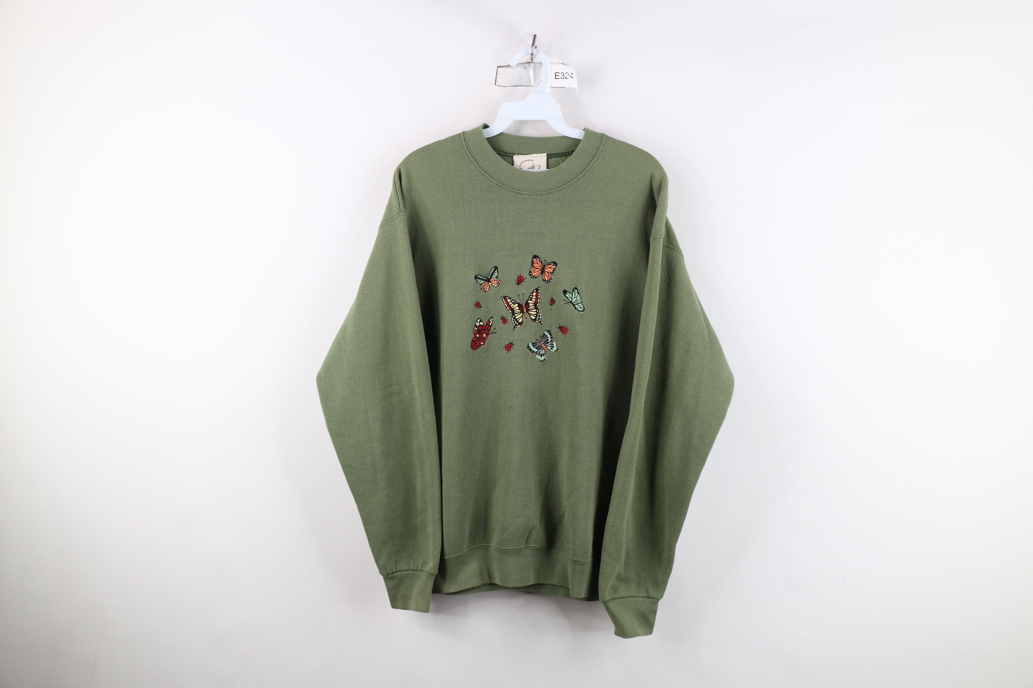 Vintage Vintage 90s Streetwear Nature Butterfly Sweatshirt Green USA Size M / US 6-8 / IT 42-44 - 1 Thumbnail
