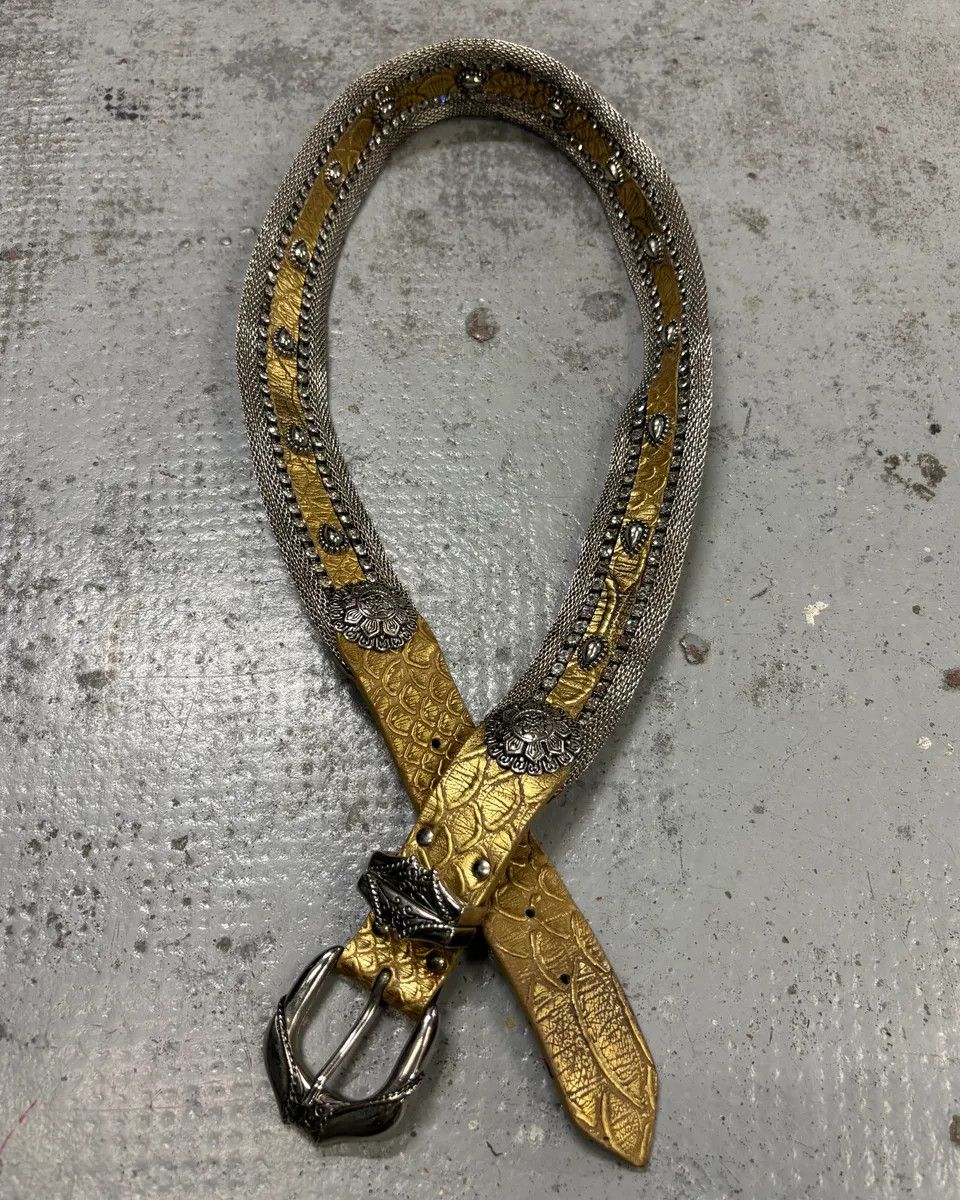 Vintage Nanni Gold Yellow Leather Python Effect Studded Belt Size ONE SIZE - 1 Thumbnail