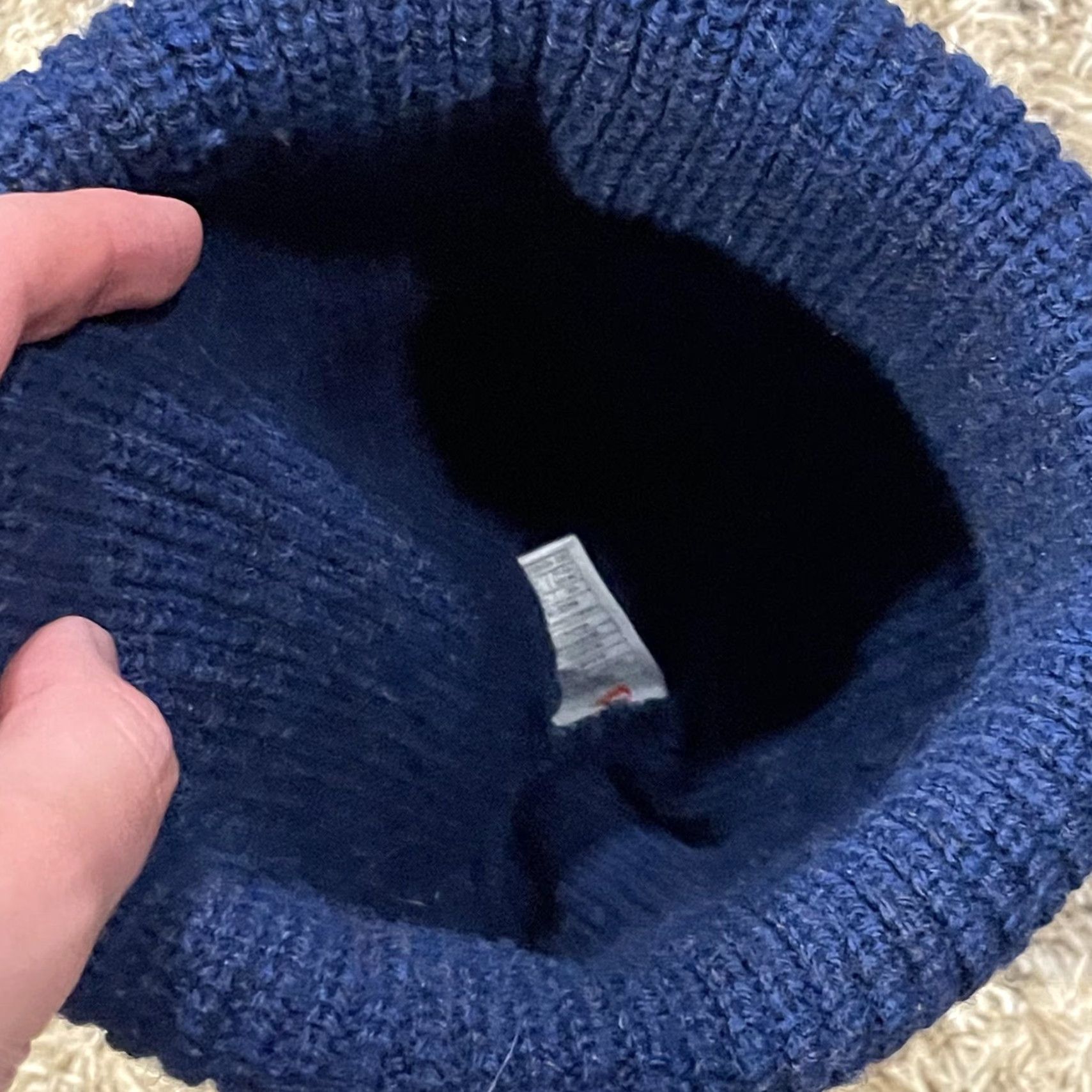 Nike VINTAGE Nike Knit Beanie Navy Blue Embroidered NIKE Spellout Winter Hat Mens One Size Blue Knit Cuffed Ribbed 90s Sports Casual Size ONE SIZE - 4 Thumbnail
