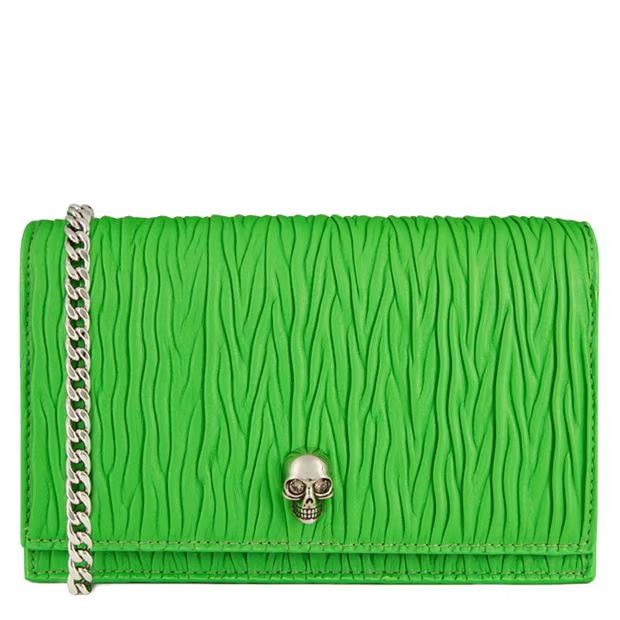 Alexander McQueen o1g2r1mq0824 Size: OS / Small Pleated Skull Bag Acid Green Size ONE SIZE - 1 Thumbnail