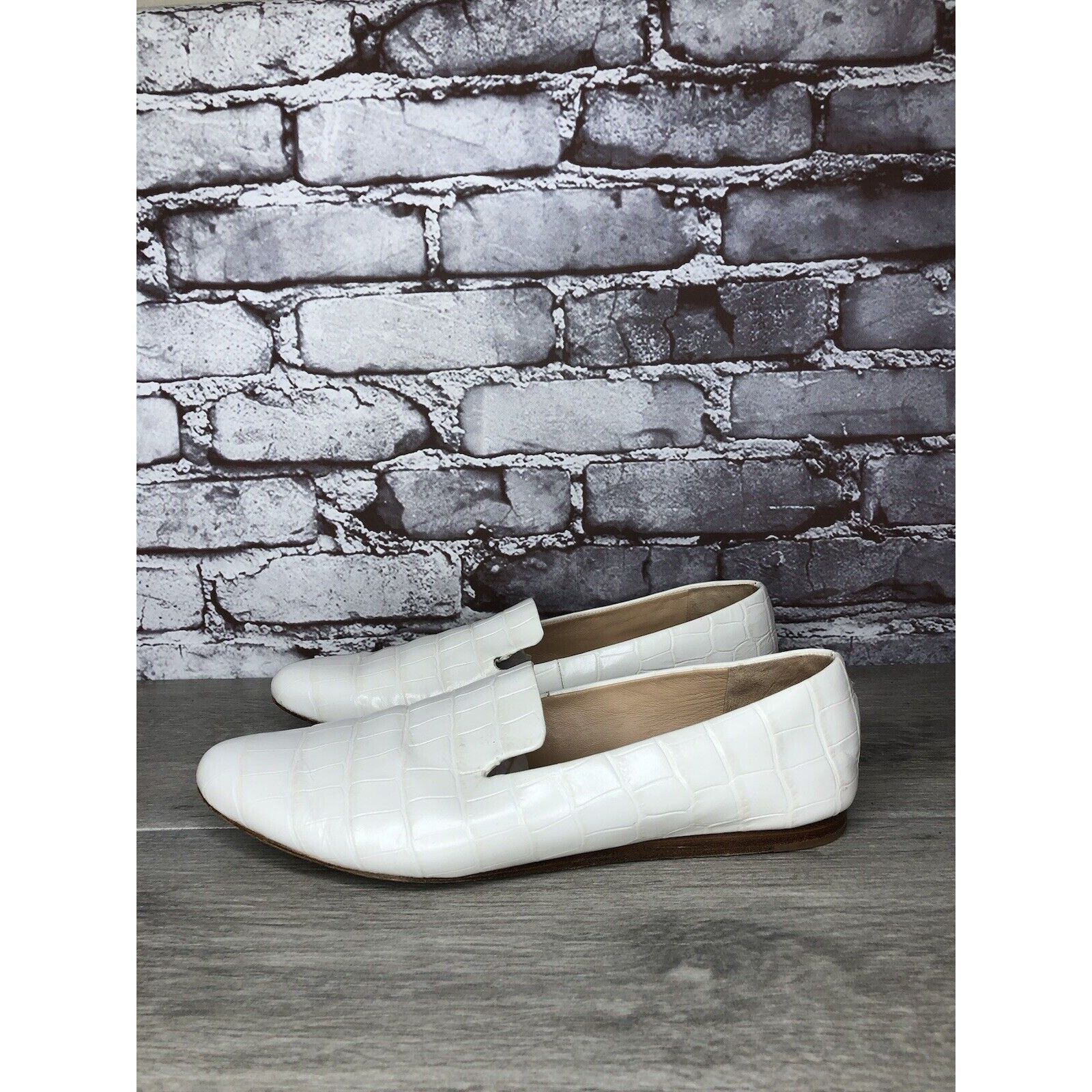 Veronica Beard Veronica Beard Griffin White Leather Croc Embossed Loafer Fl Size US 9.5 / IT 39.5 - 20 Thumbnail