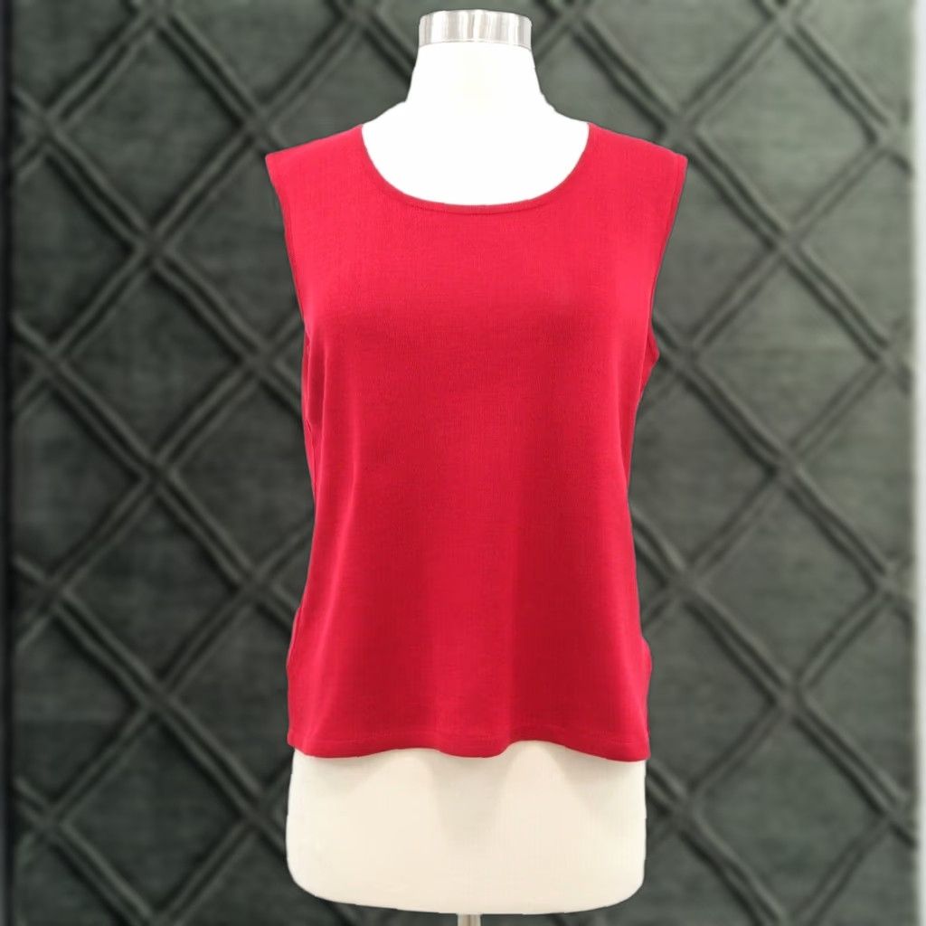 Misook Tank Top Shell Womens S Small Pullover Red Acrylic Crewneck Side Splits