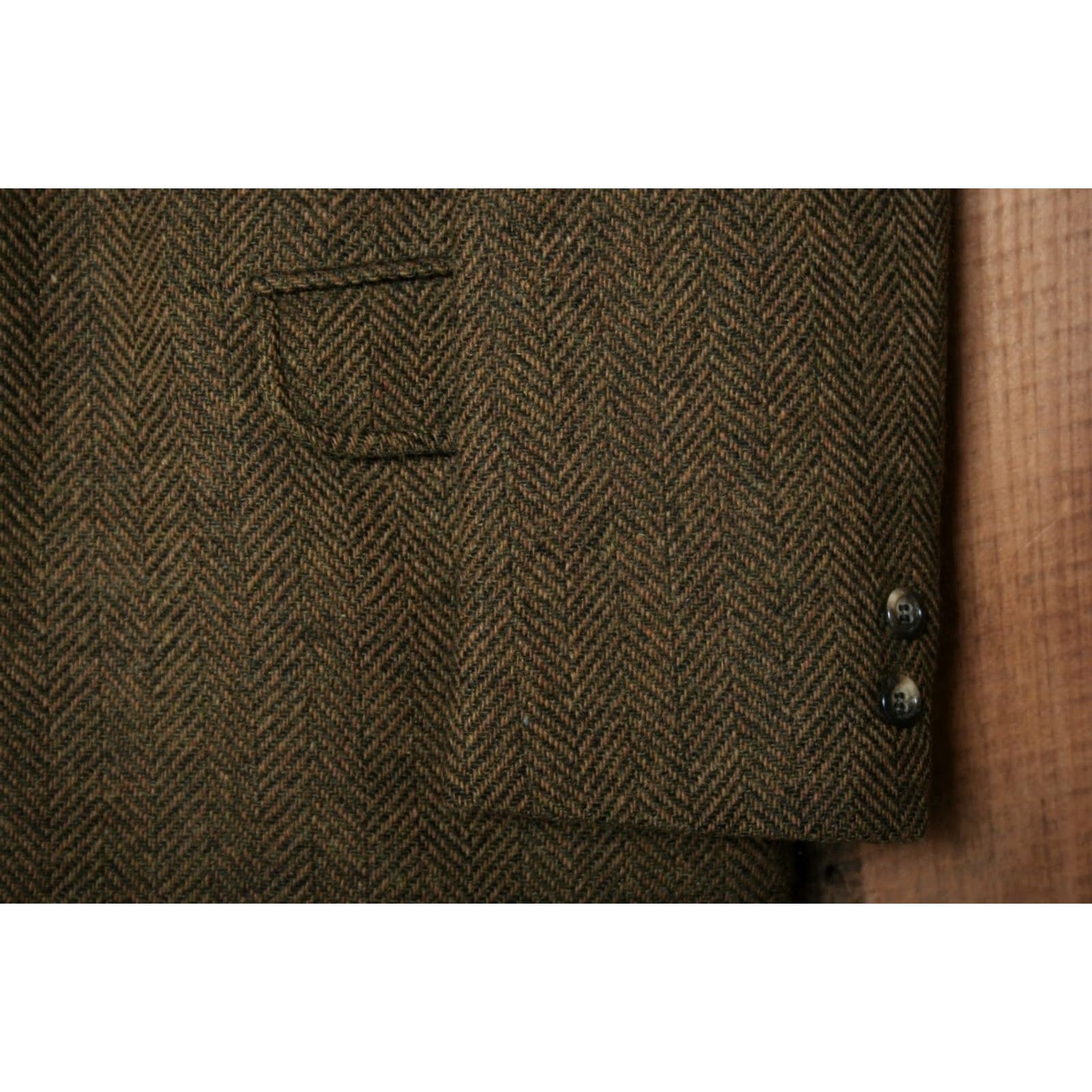 Vintage VINTAGE Clubman Green Herringbone Wool 3-Button Sport Coat 42-44 Mens Jacket Size US XS / EU 42 / 0 - 5 Thumbnail