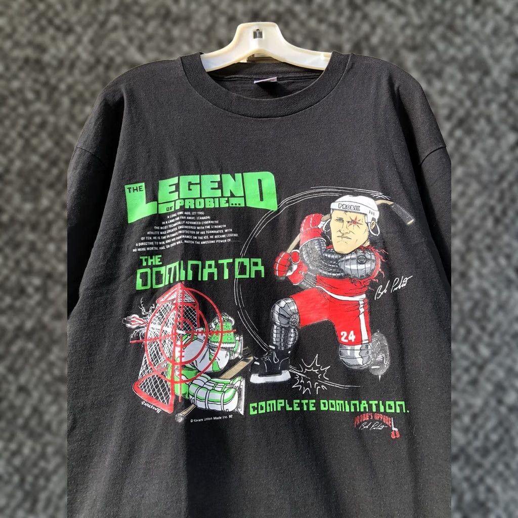 Fruit Of The Loom VINTAGE Detroit Red Wings Bob Probert The Dominator T Shirt XL NHL Probie Shirt Mens 90s Black Size US XL / EU 56 / 4 - 1 Thumbnail