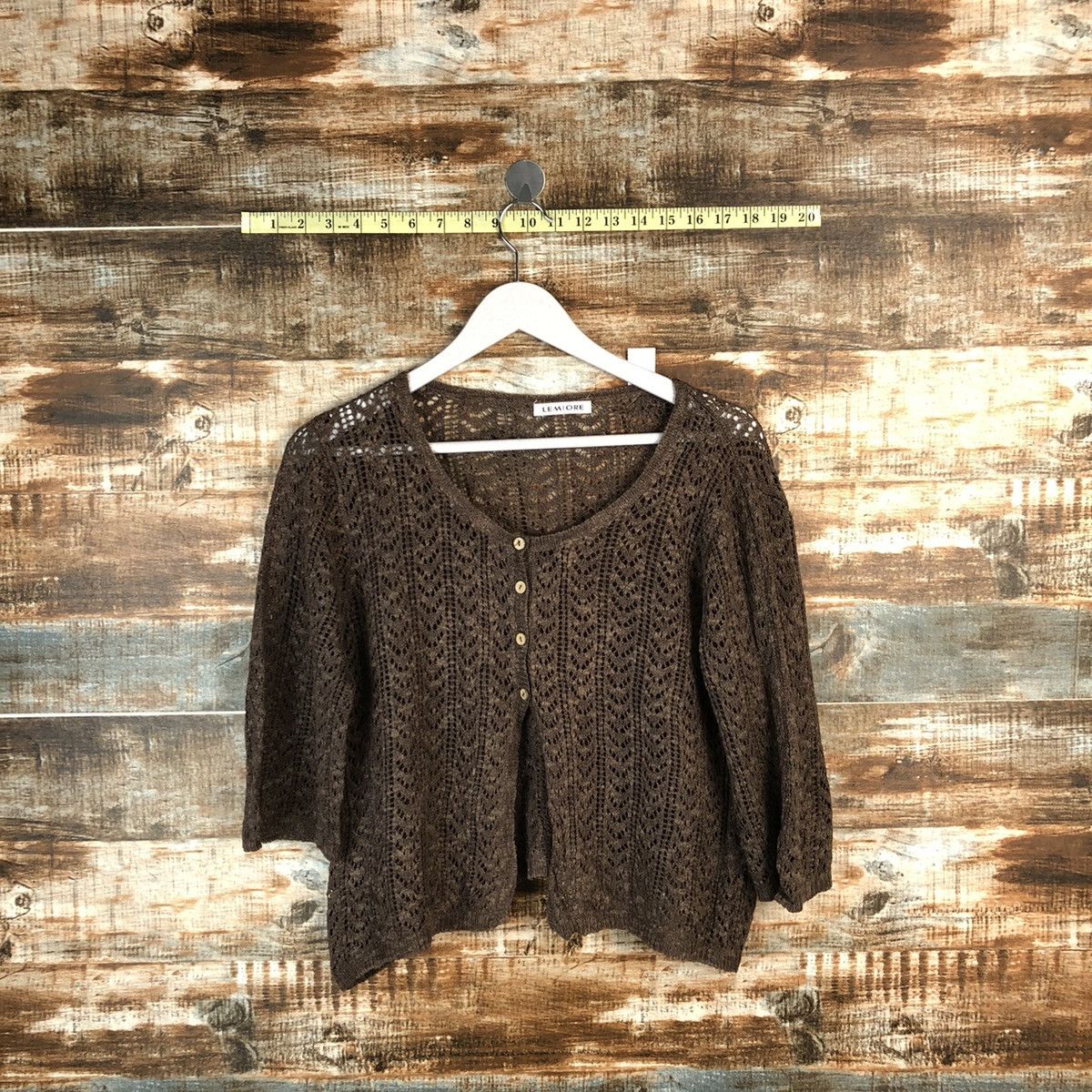 Japanese Brand Lemiore Brown crochet mesh net Cardigan Knitwear #A1482 Size M / US 6-8 / IT 42-44 - 1 Thumbnail