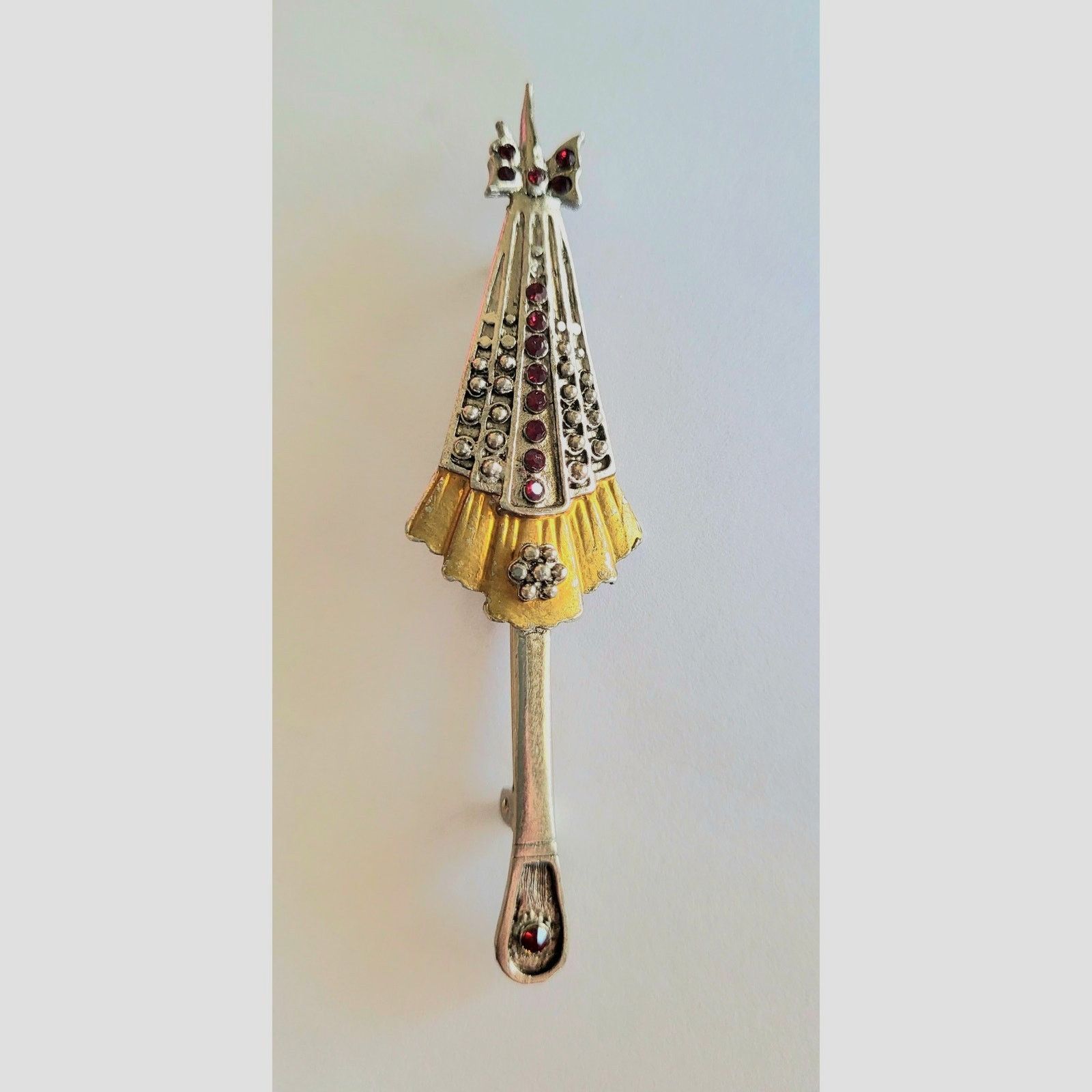 Other Vintage Umbrella Brooch Pin Silver Red Clear Rhinestones Size ONE SIZE - 1 Thumbnail