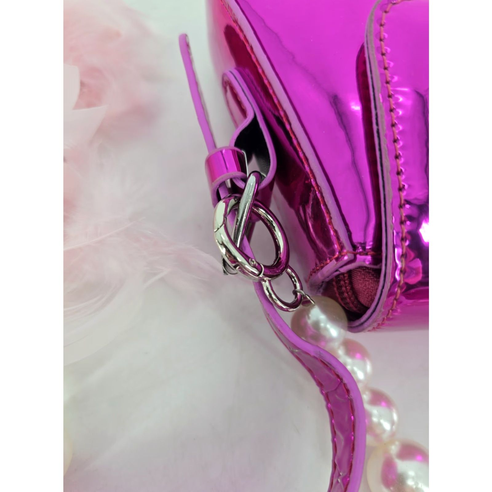 2 lot Feather Clutches Purses Women Bag Pearl Fluffy Evening Handbags Hot Pink