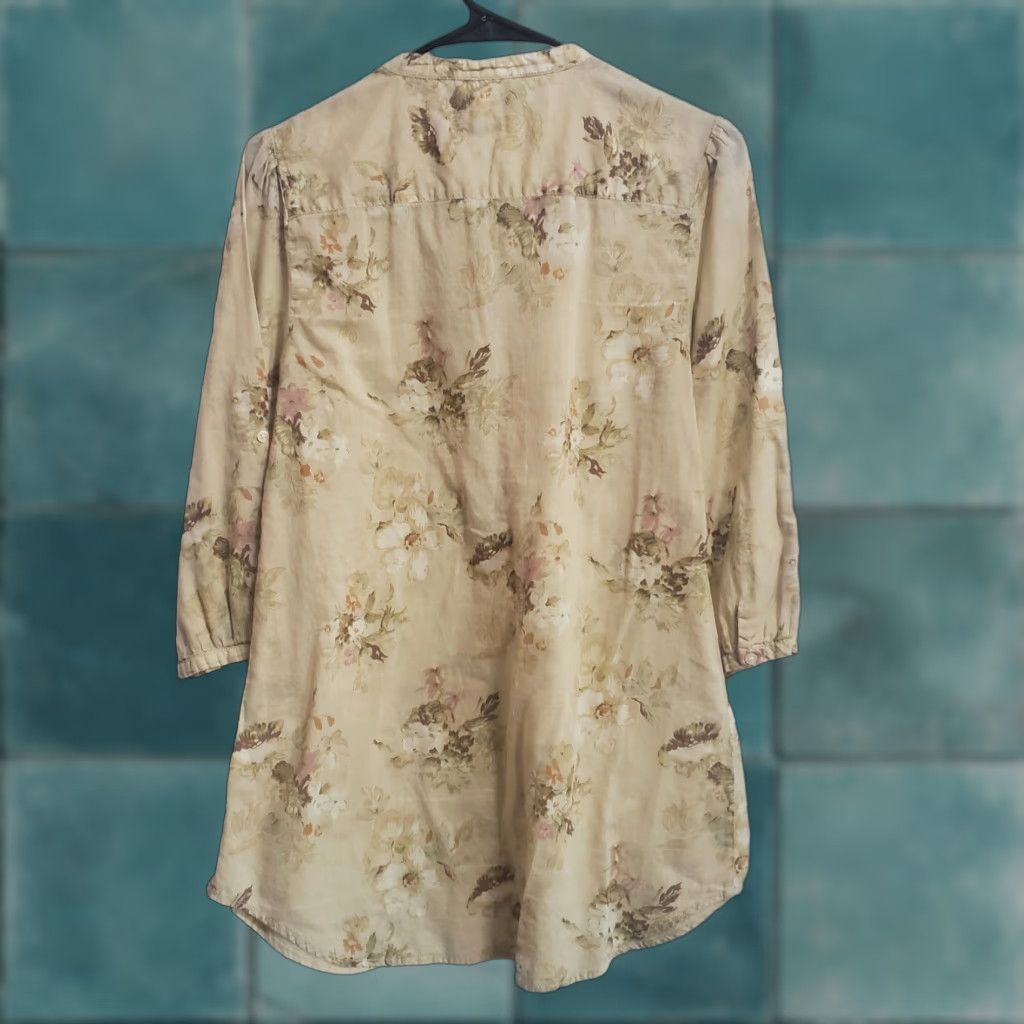 Vintage VINTAGE Denim & Supply Ralph Lauren Women Top Tan Floral Sheer 3/4 Sleeve Boho Size S Size S / US 4 / IT 40 - 1 Thumbnail
