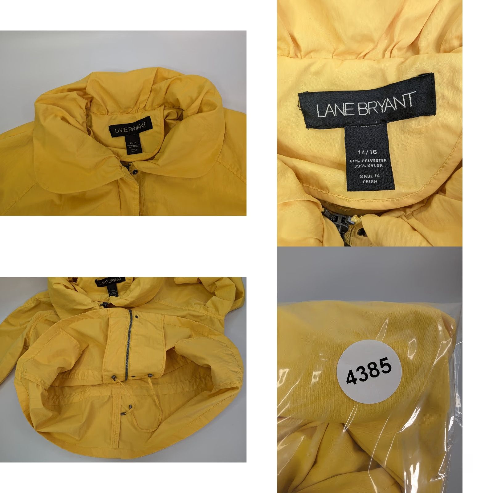 Vintage Lane Bryant Women's Jacket 14/16 Yellow Windbreaker Short 3/4 Sleeve Zipper Snap Toggle Pockets Baggy? (remove question mark) Size XL / US 12-14 / IT 48-50 - 8 Thumbnail