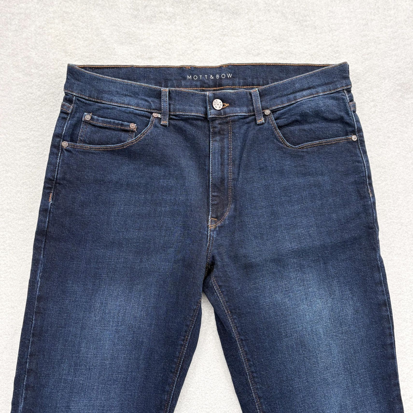 Mott & Bow Mott & Bow Jeans Slim Mens 35x34 Blue Dark Wash Denim Pants Slim Stretch Cotton Blend Pockets Zip 35 Inseam Straight Size US 35 - 2 Thumbnail